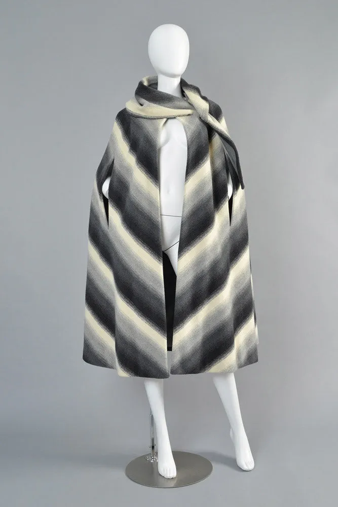 Pauline Trigere 1970s Chevron Stripe Scarf Cape