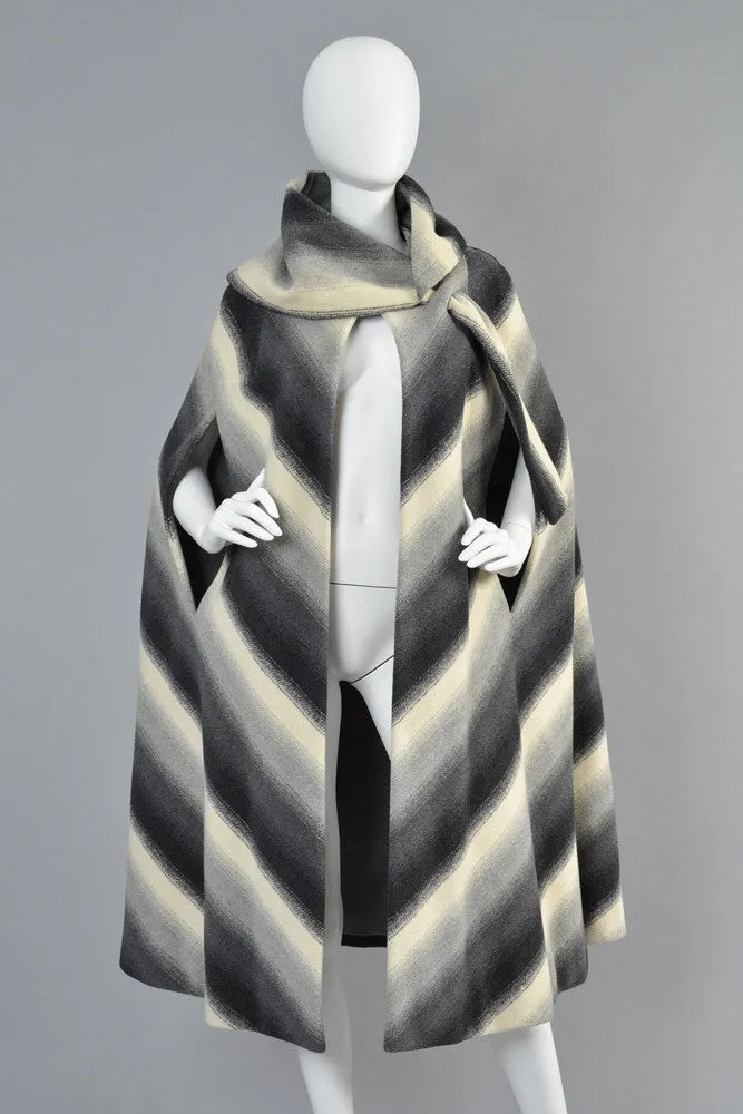 Pauline Trigere 1970s Chevron Stripe Scarf Cape