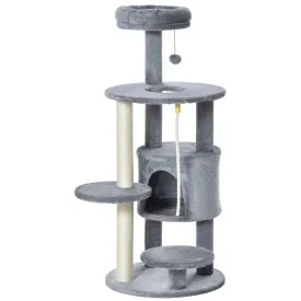 PawHut Cat Tree Tower Activity Center with Hanging Ball Toy Teasing Rope 112cm