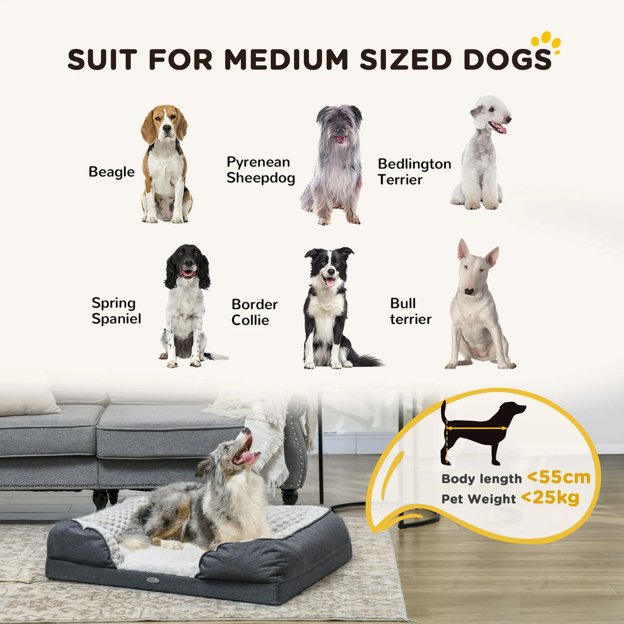 PawHut Dog Bed Calming Pet Bed Dog Mattress for Medium Dogs - Charcoal Grey