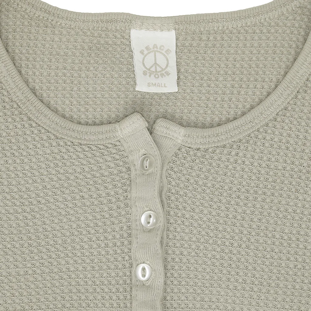 Peace Store Long Sleeve Thermal Cotton Banded Henley - Hay