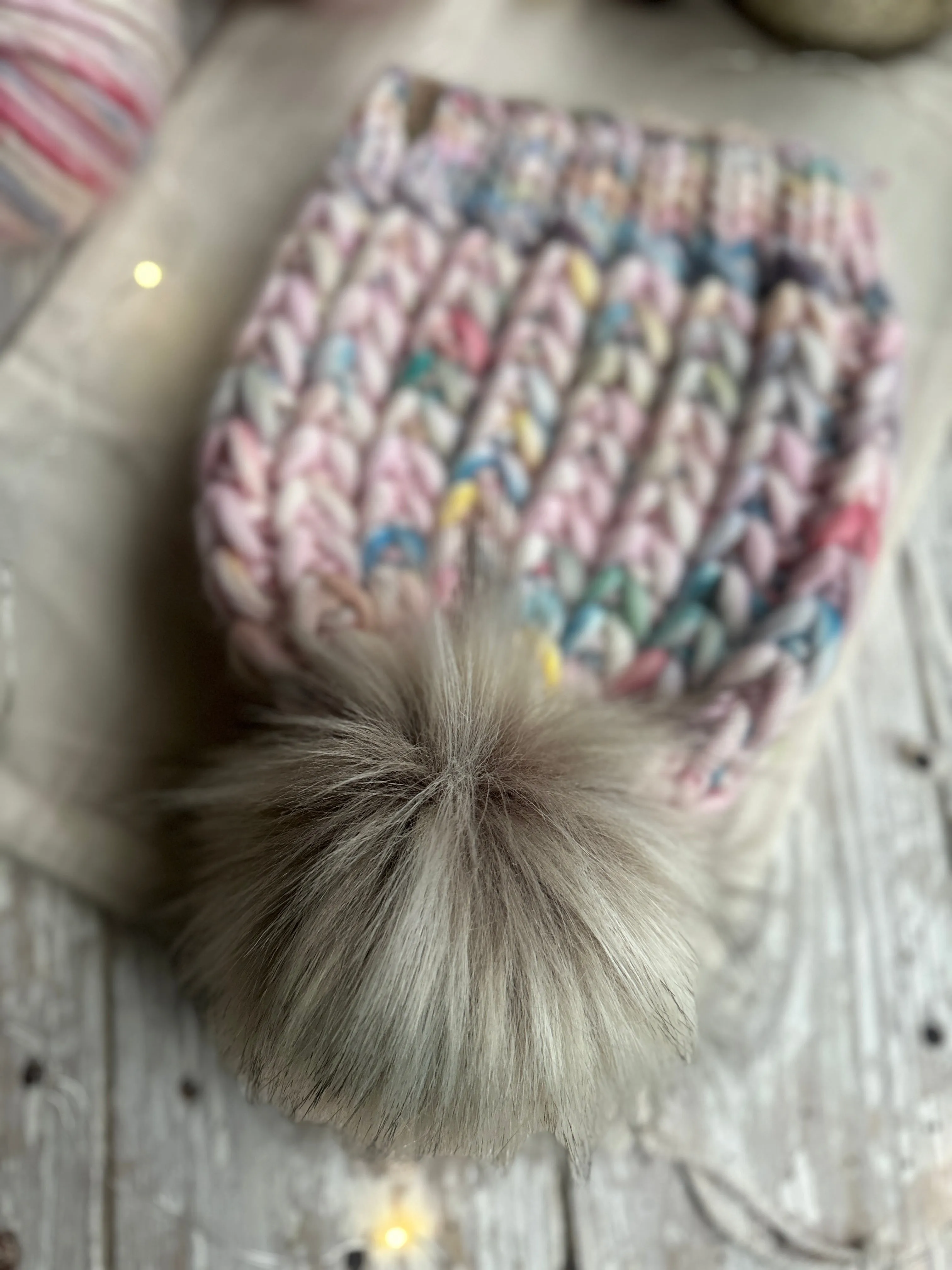 Peruvian wool knit hat with faux fur Pom