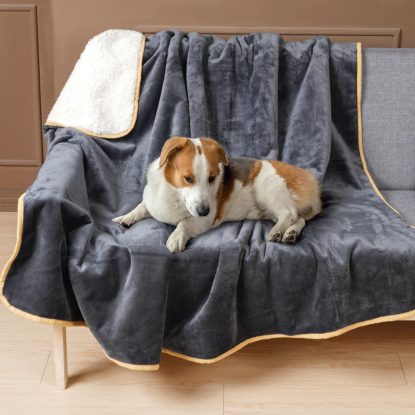 Pet Blanket - 62'' * 51.5'' - Dark Gray and Beige