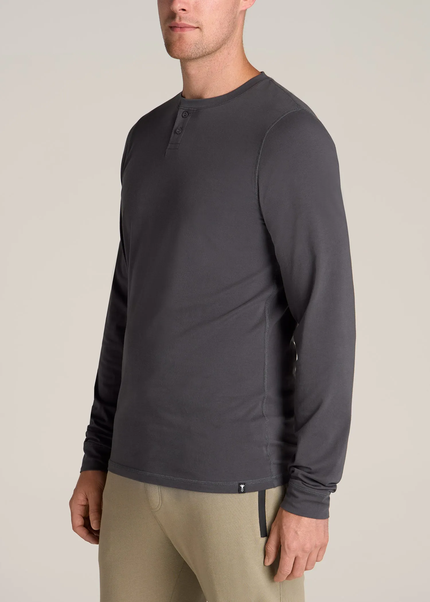 Pima Stretch Knit Henley Shirt for Tall Men in Iron Grey