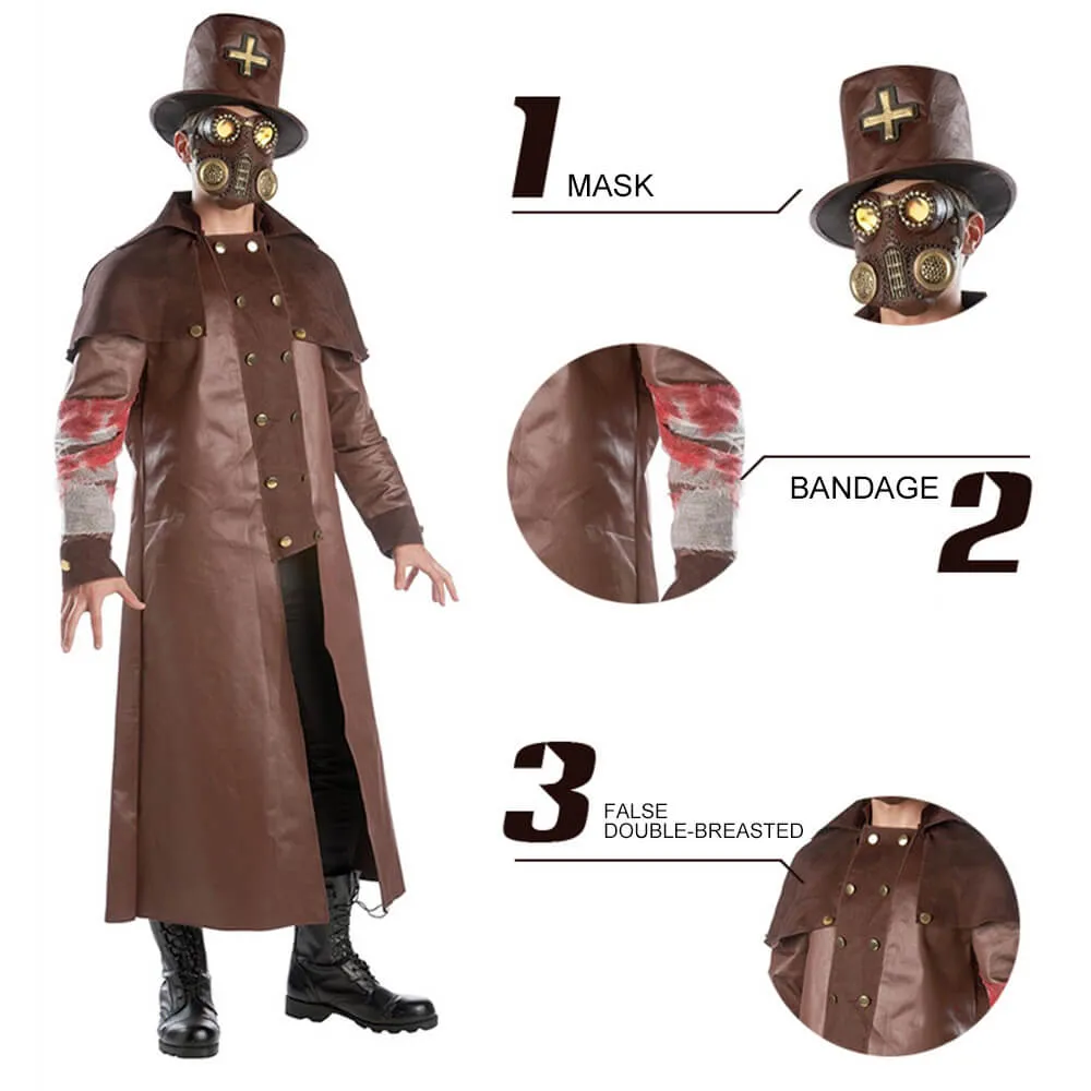 Plague Doctor Costume Halloween Steampunk Outfit for Women Men