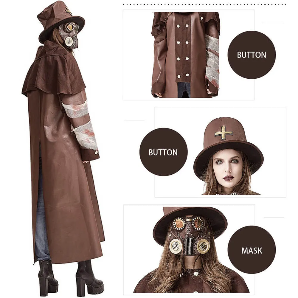 Plague Doctor Costume Halloween Steampunk Outfit for Women Men