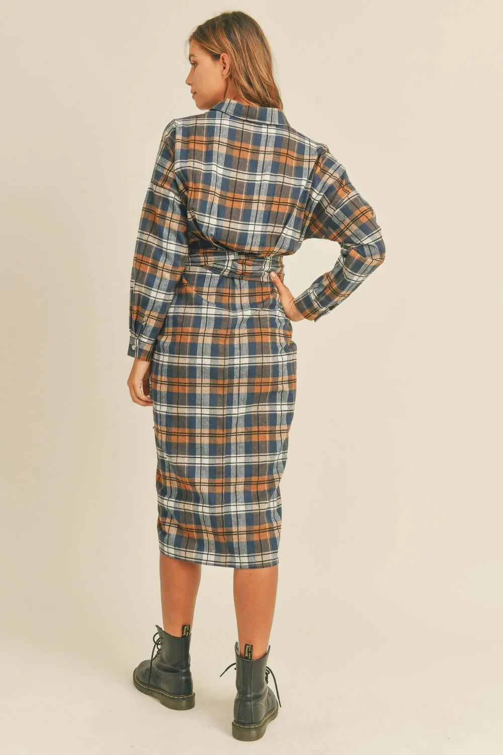 Plaid Flannel Front Tie Shirt Dress