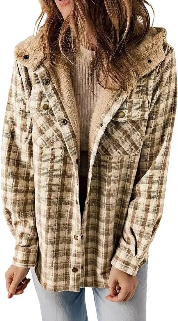 Plaid Hooded Shirt Jacket