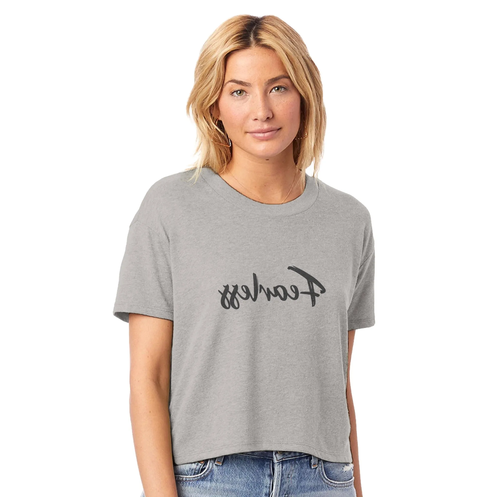 "Fearless" Mirror Motivation Women's Cropped Crewneck T-Shirt