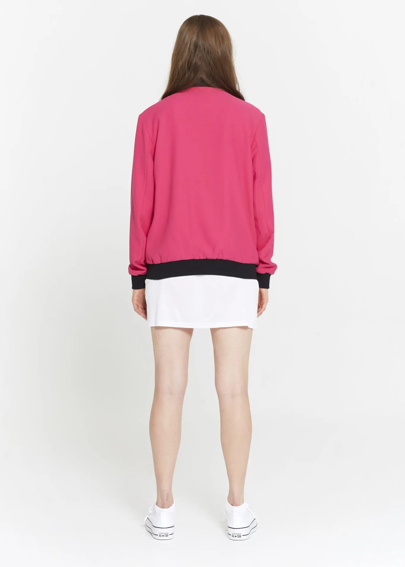 "The Limited Edition Crepe Bomber" in Fuchsia Pink