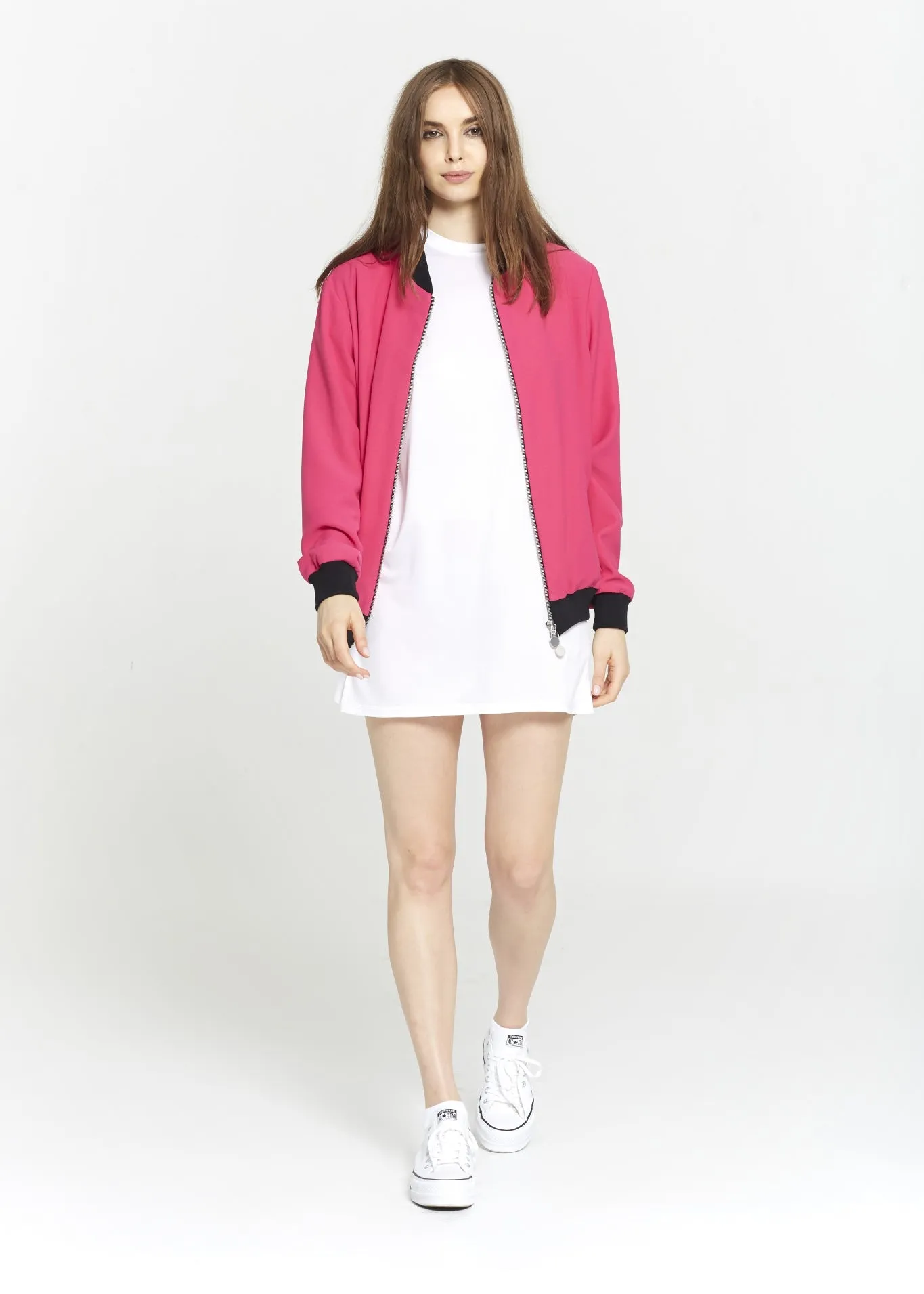 "The Limited Edition Crepe Bomber" in Fuchsia Pink