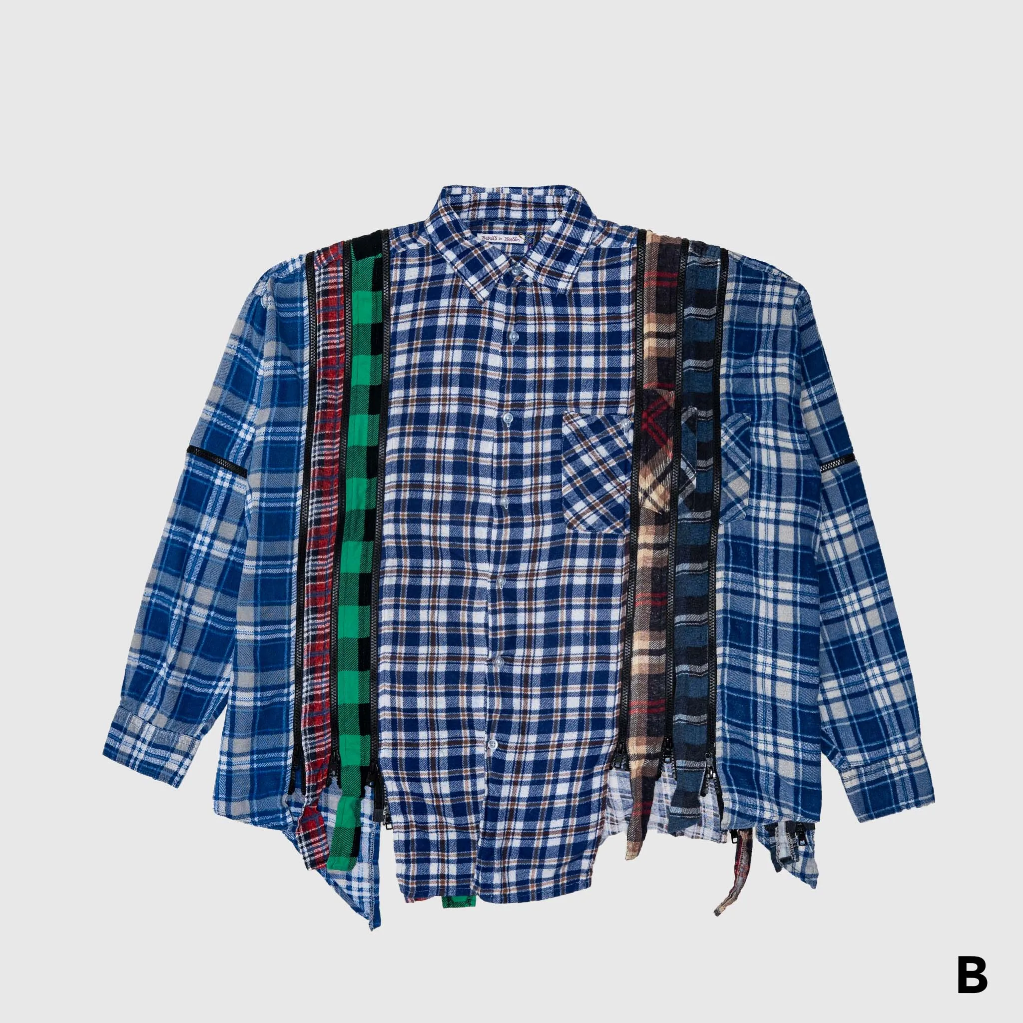 REBUILD BY NEEDLES 7 CUTS ZIPPED WIDE FLANNEL SHIRT