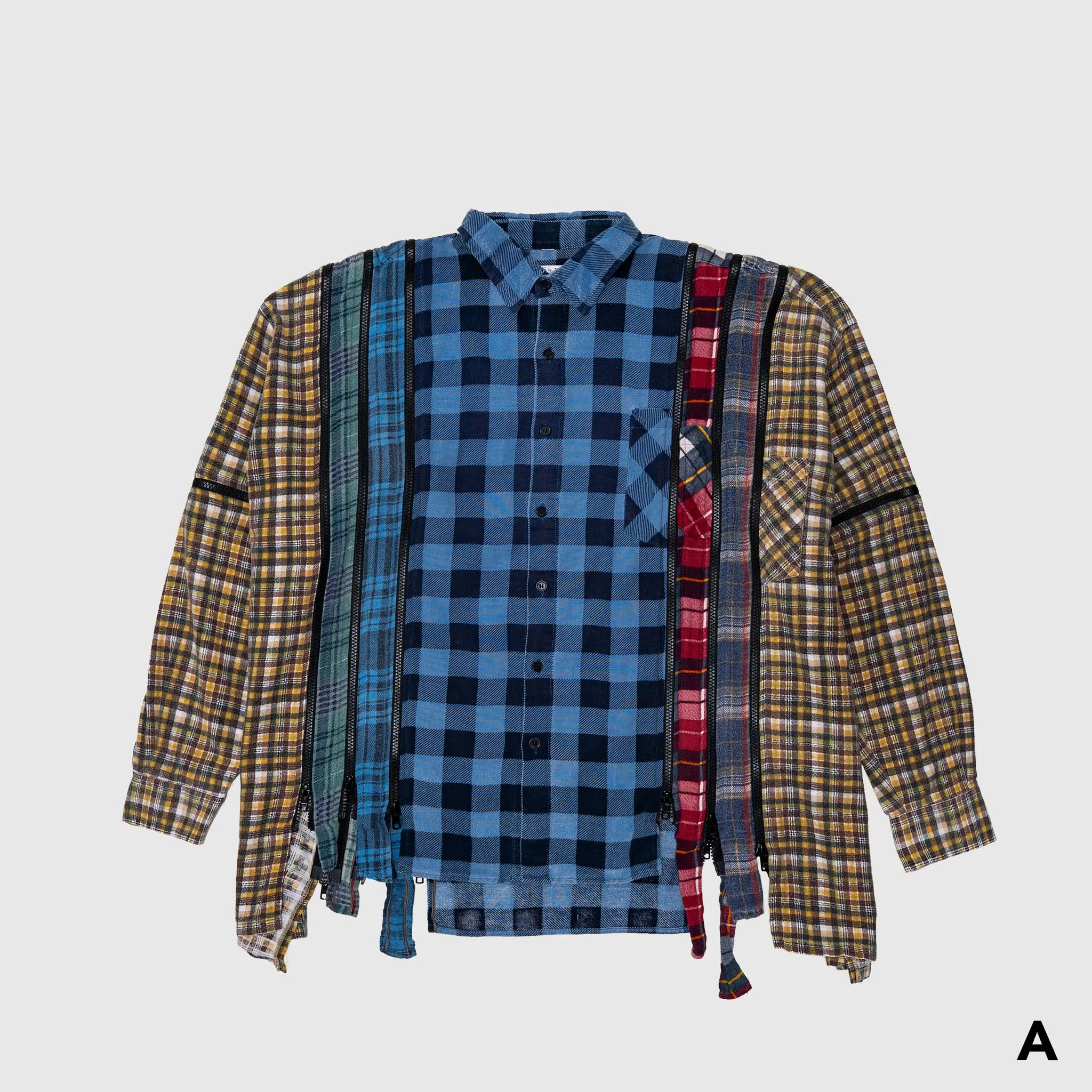 REBUILD BY NEEDLES 7 CUTS ZIPPED WIDE FLANNEL SHIRT