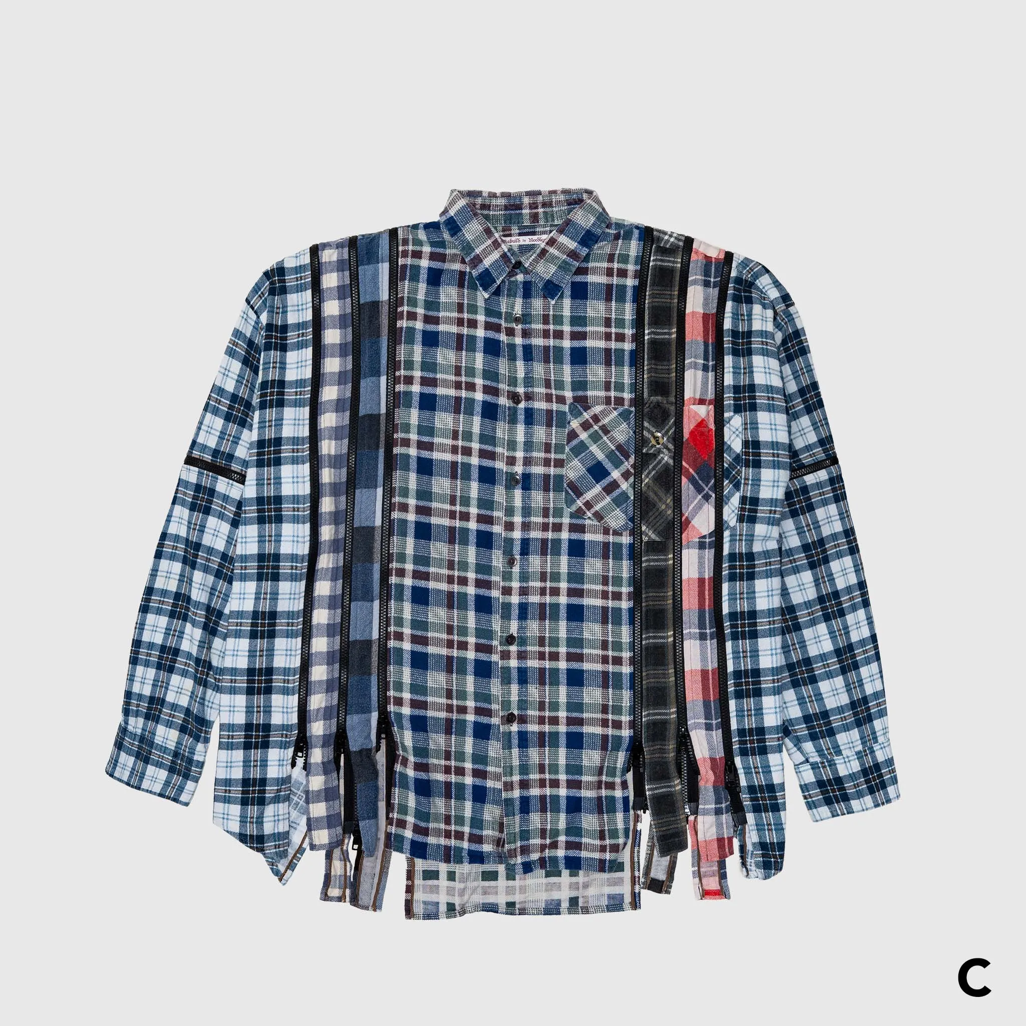 REBUILD BY NEEDLES 7 CUTS ZIPPED WIDE FLANNEL SHIRT