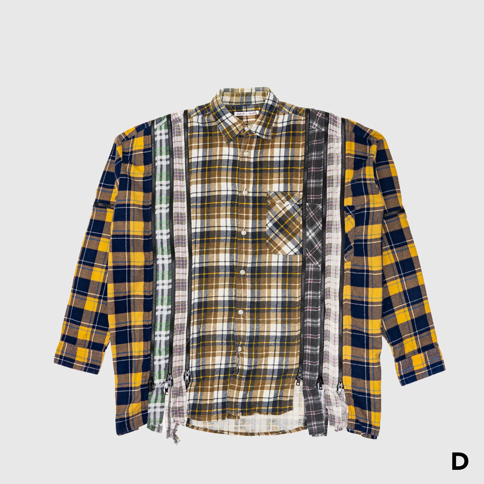 REBUILD BY NEEDLES 7 CUTS ZIPPED WIDE FLANNEL SHIRT