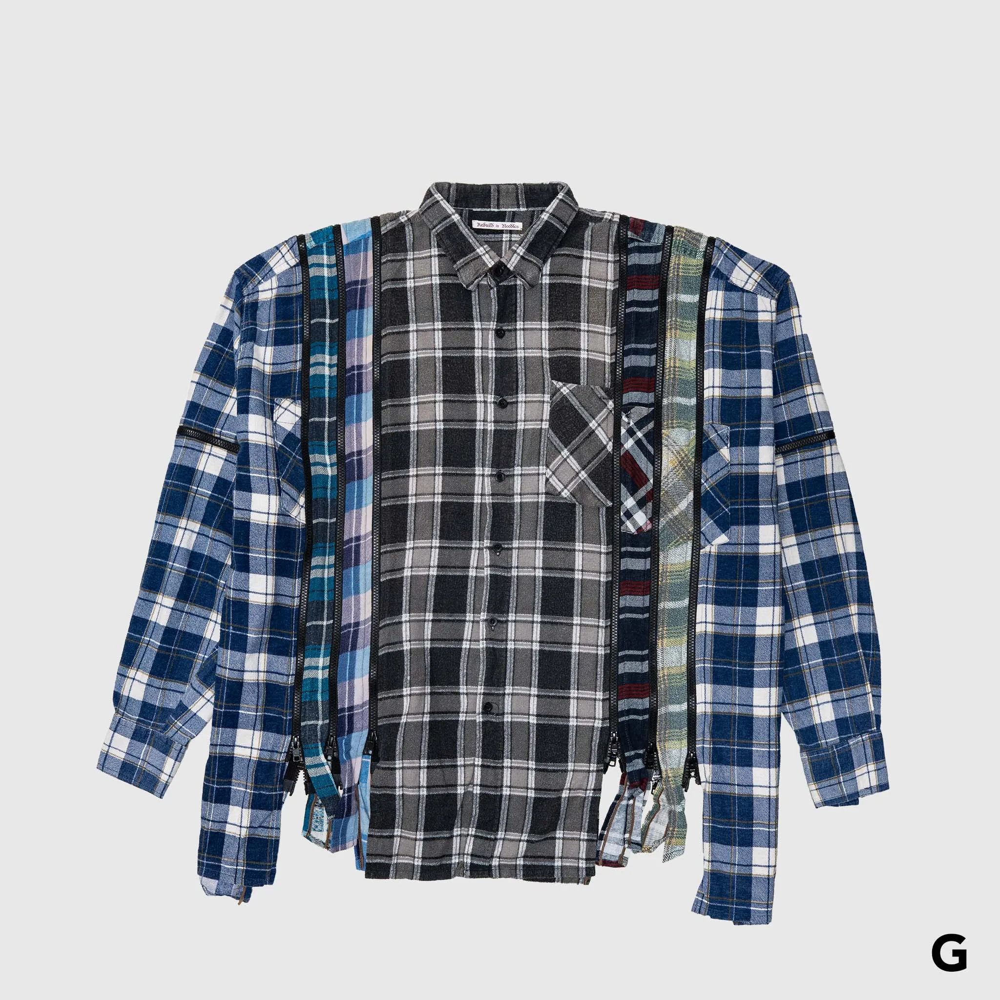 REBUILD BY NEEDLES 7 CUTS ZIPPED WIDE FLANNEL SHIRT