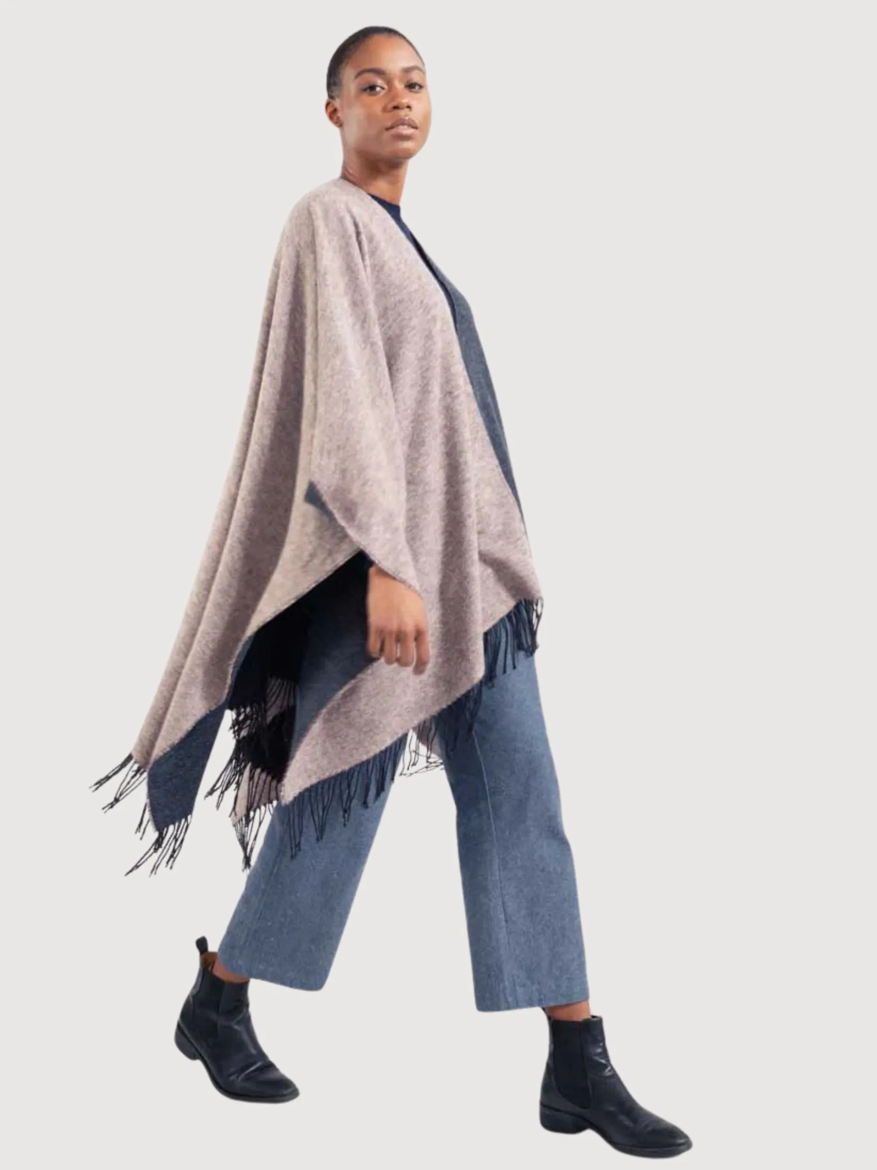 Recycled Cotton Cape Tuco Pale Rose-Blue Woman | Rifò