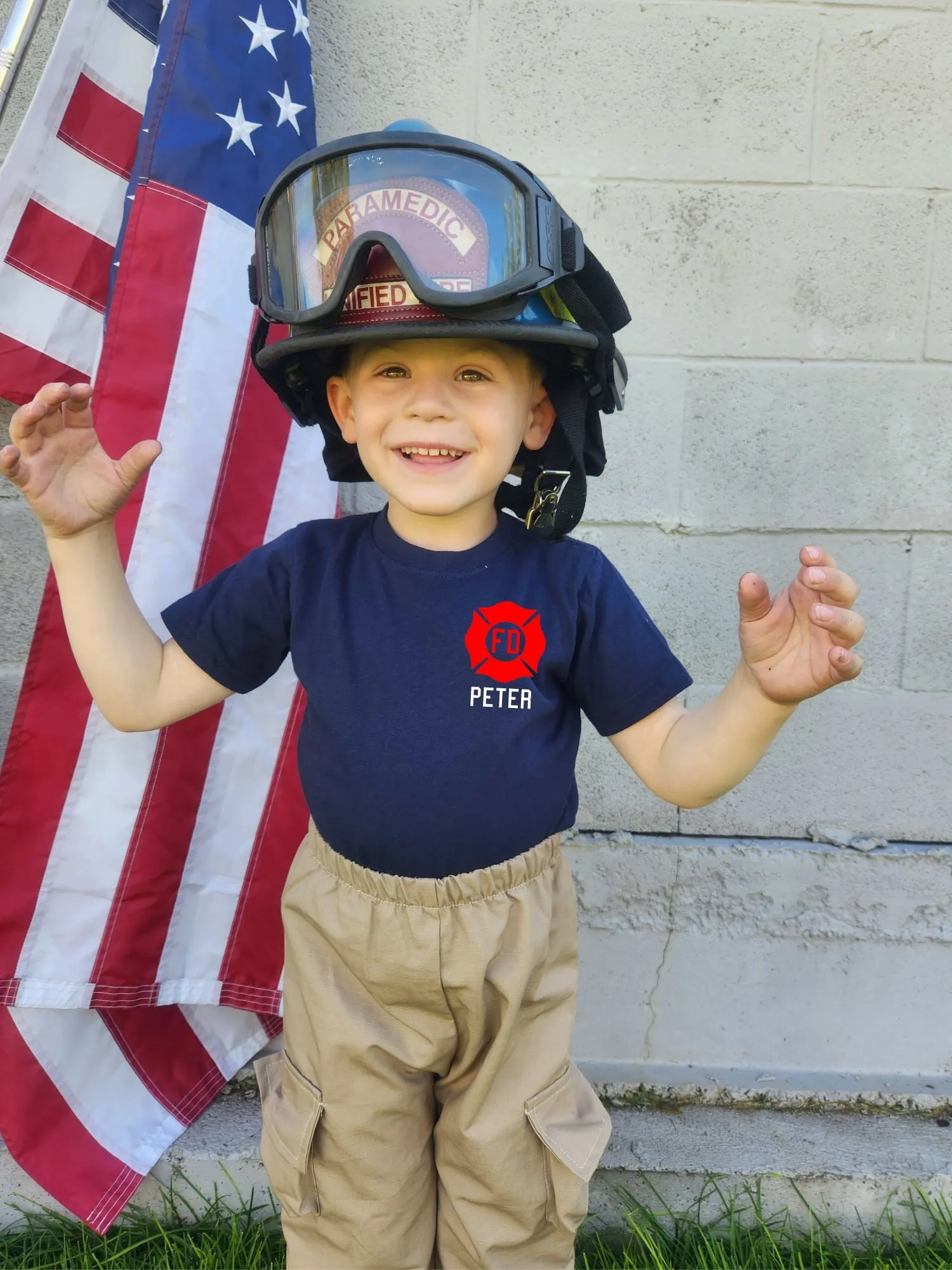 RED MALTESE CROSS Firefighter Personalized TAN 2PC Toddler Outfit