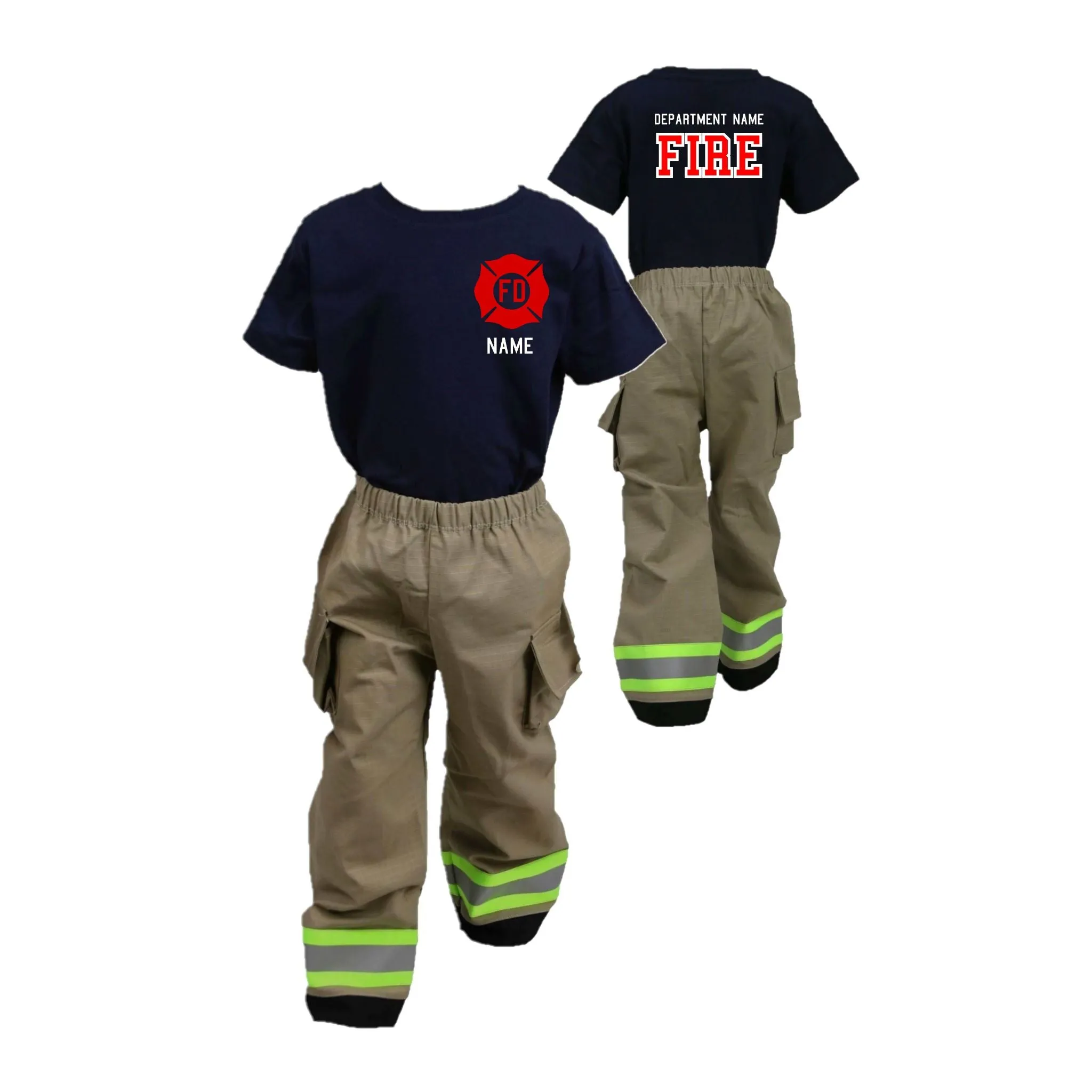 RED MALTESE CROSS Firefighter Personalized TAN 2PC Toddler Outfit