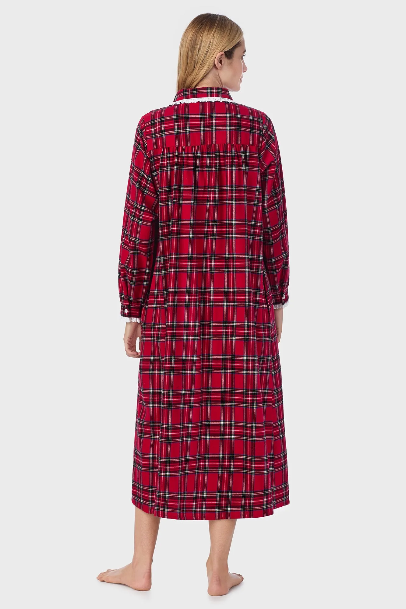 Red Tartan Peter Pan Flannel Gown