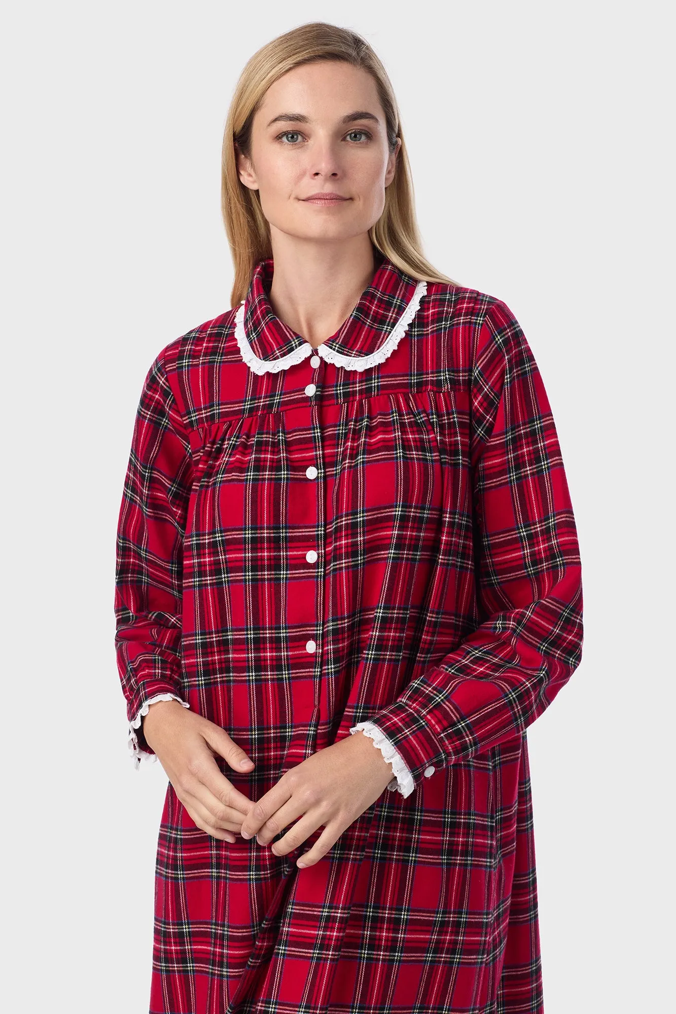 Red Tartan Peter Pan Flannel Gown