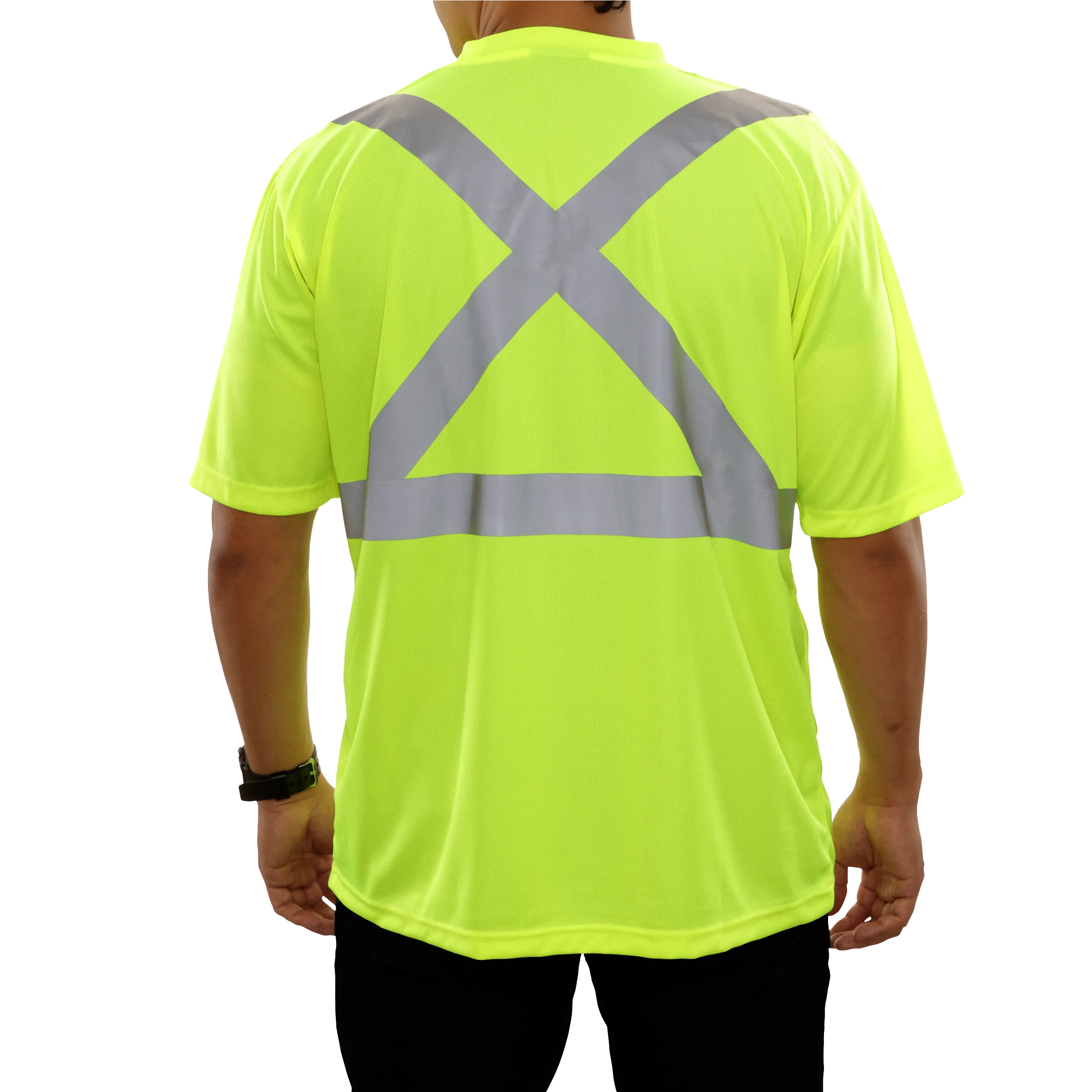 Reflective Apparel High Visibility Safety Pocket Shirt Lime Birdseye X-Back