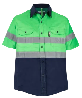 Reflective Hi-Vis Lime green   navy 2-tone short sleeve T-shirts