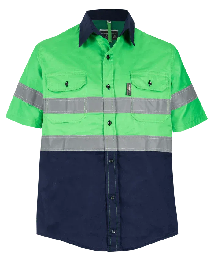 Reflective Hi-Vis Lime green   navy 2-tone short sleeve T-shirts