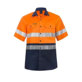 Reflective Hi-Vis Orange   navy 2-tone short sleeve cotton T-shirts