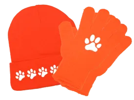 Reflective Knit Beanie & Gloves Combo - Paw Prints