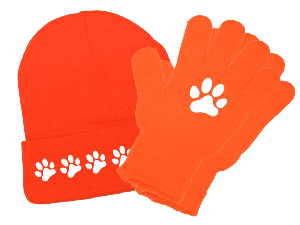 Reflective Knit Beanie & Gloves Combo - Paw Prints