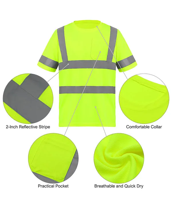 Reflective Safety Shirts Short Sleeves T Shirt With Pocket