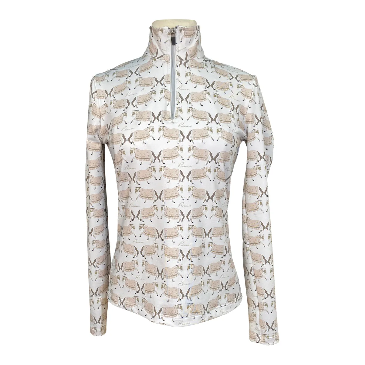 Ronner Medium-weight Long Sleeve Shirt in Creme Horse Print - Women's XS