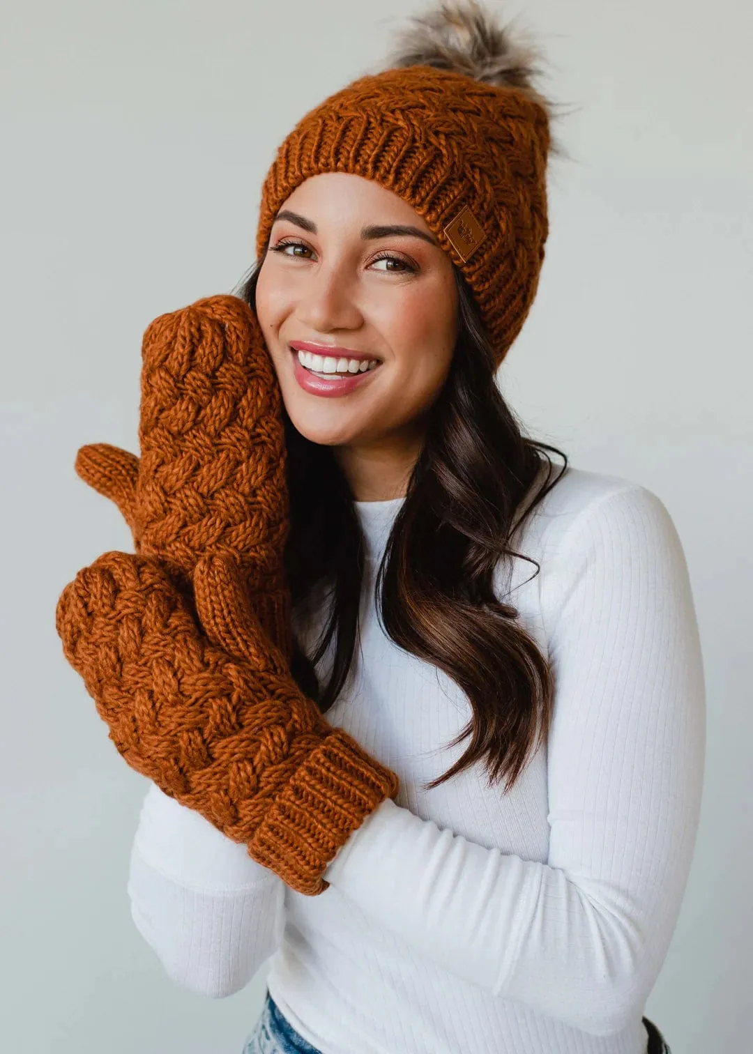 Rust Knit POM Beanie Hat