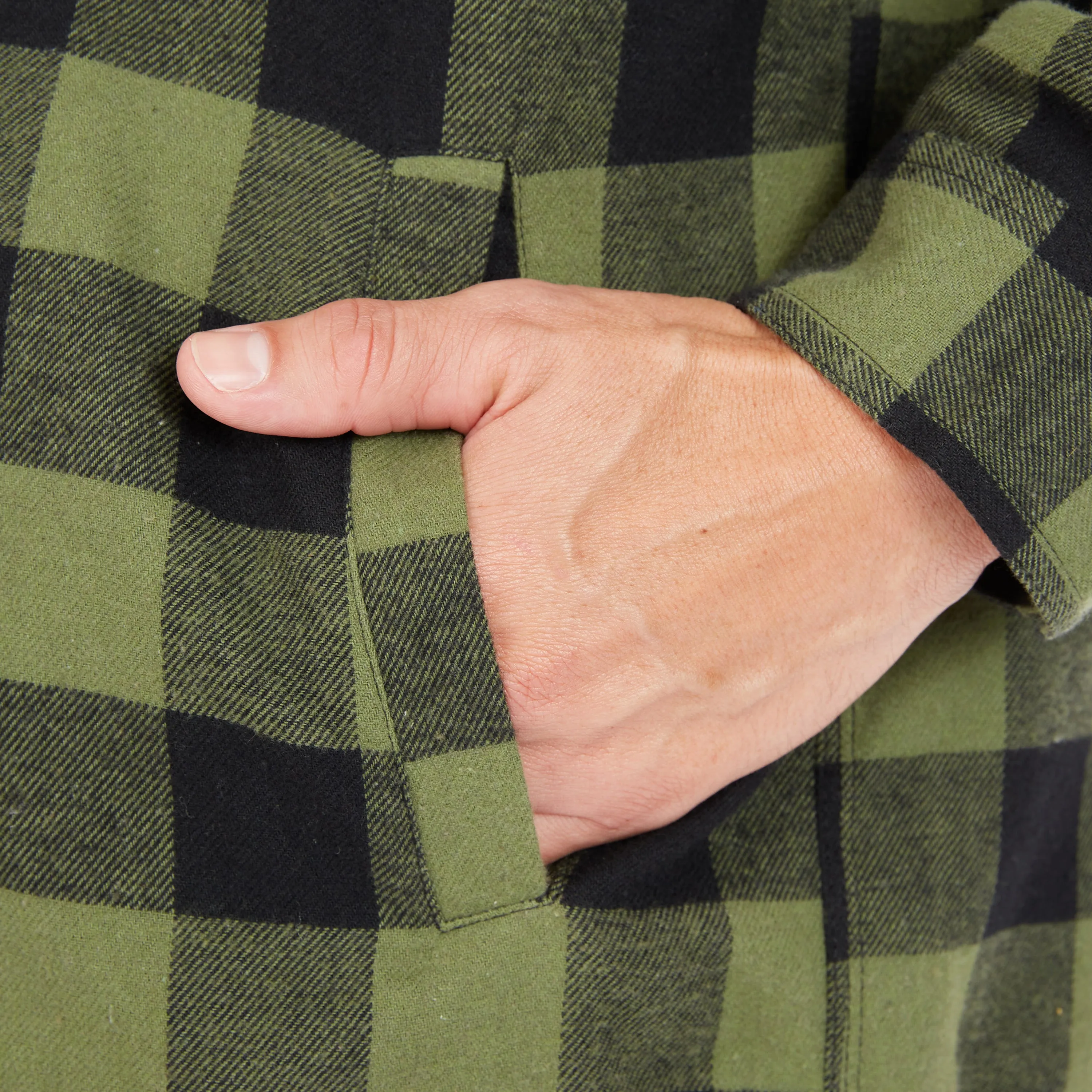 SHERPA-LINED HOODED FLANNEL SHIRT-JACKET