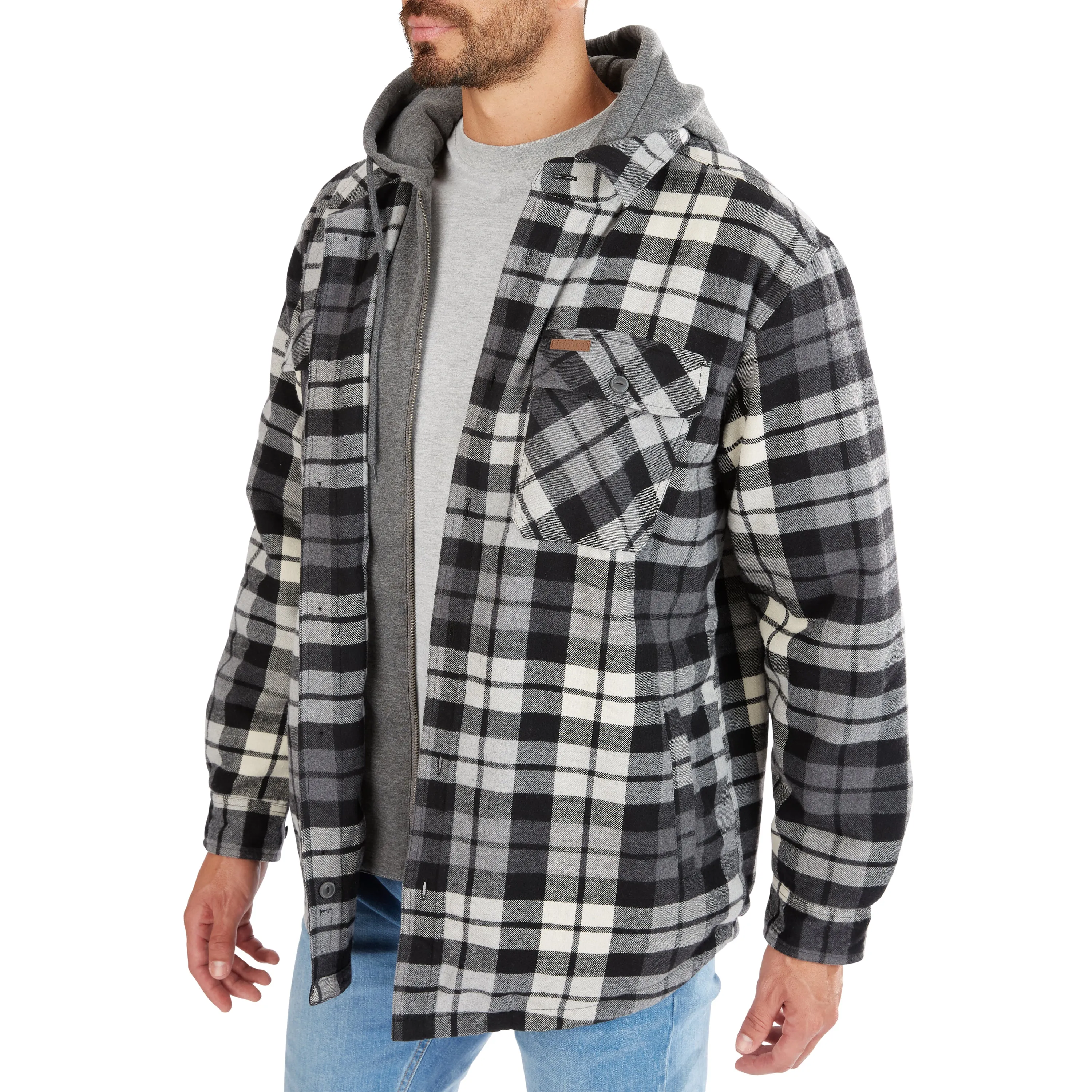 SHERPA-LINED HOODED FLANNEL SHIRT-JACKET