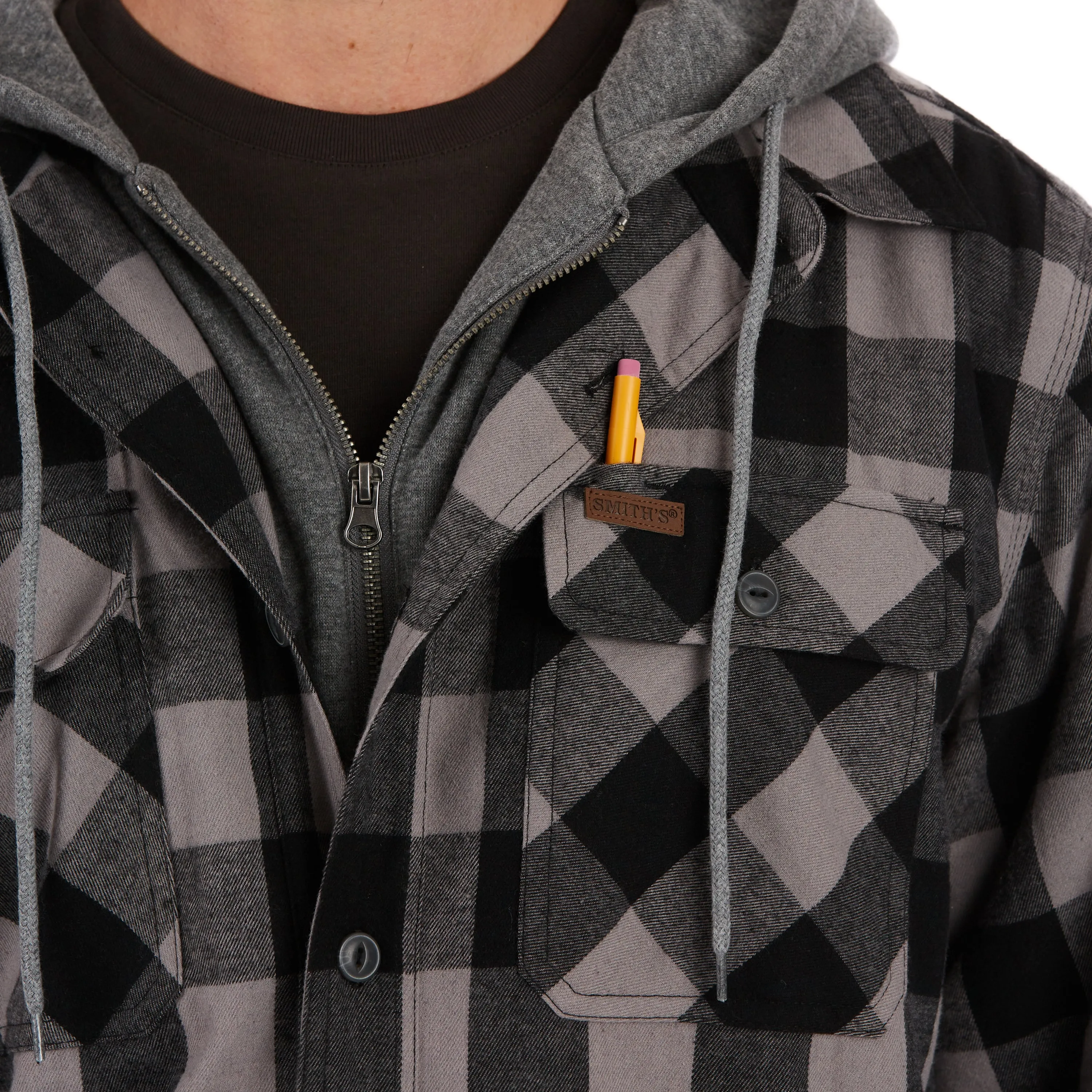 SHERPA-LINED HOODED FLANNEL SHIRT-JACKET