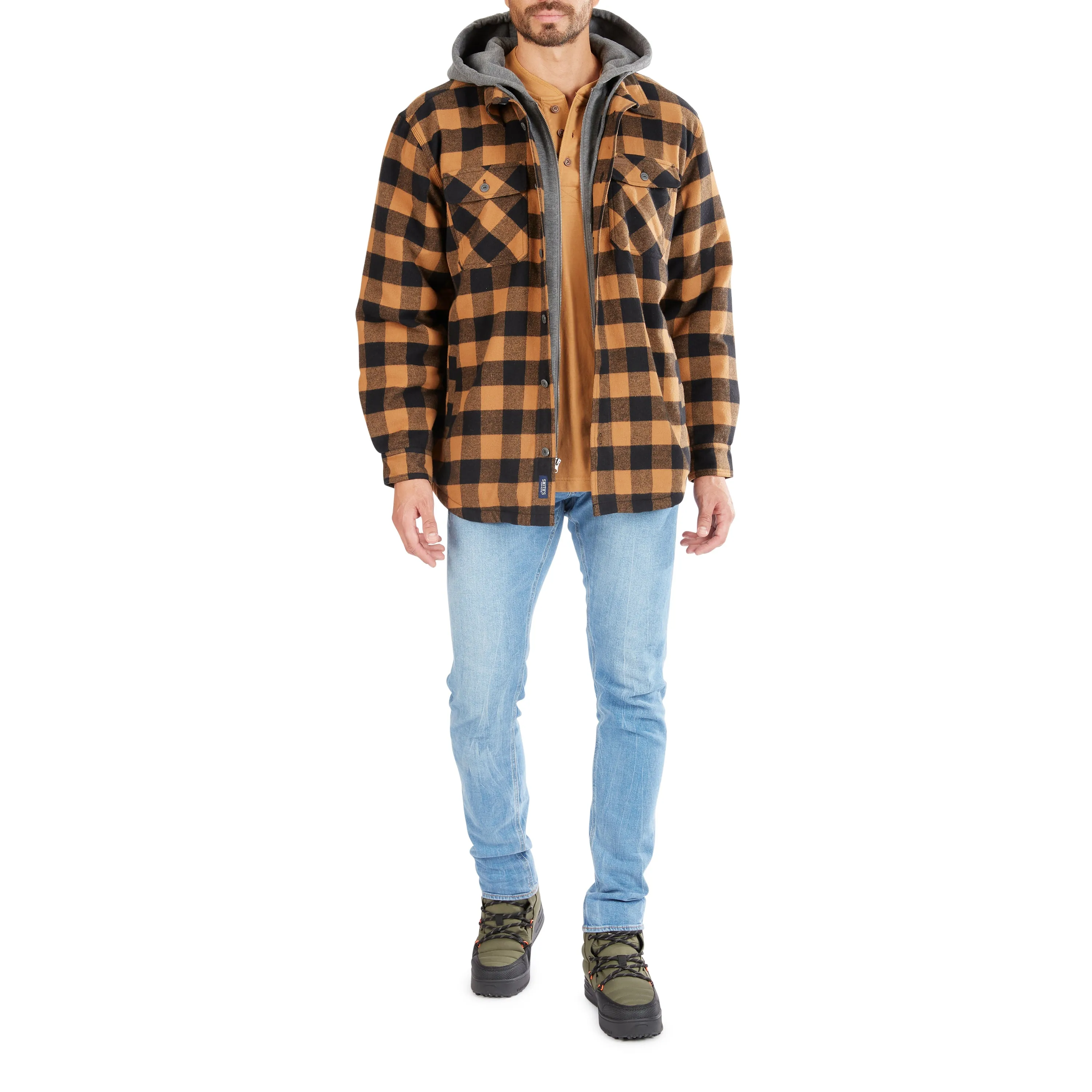 SHERPA-LINED HOODED FLANNEL SHIRT-JACKET