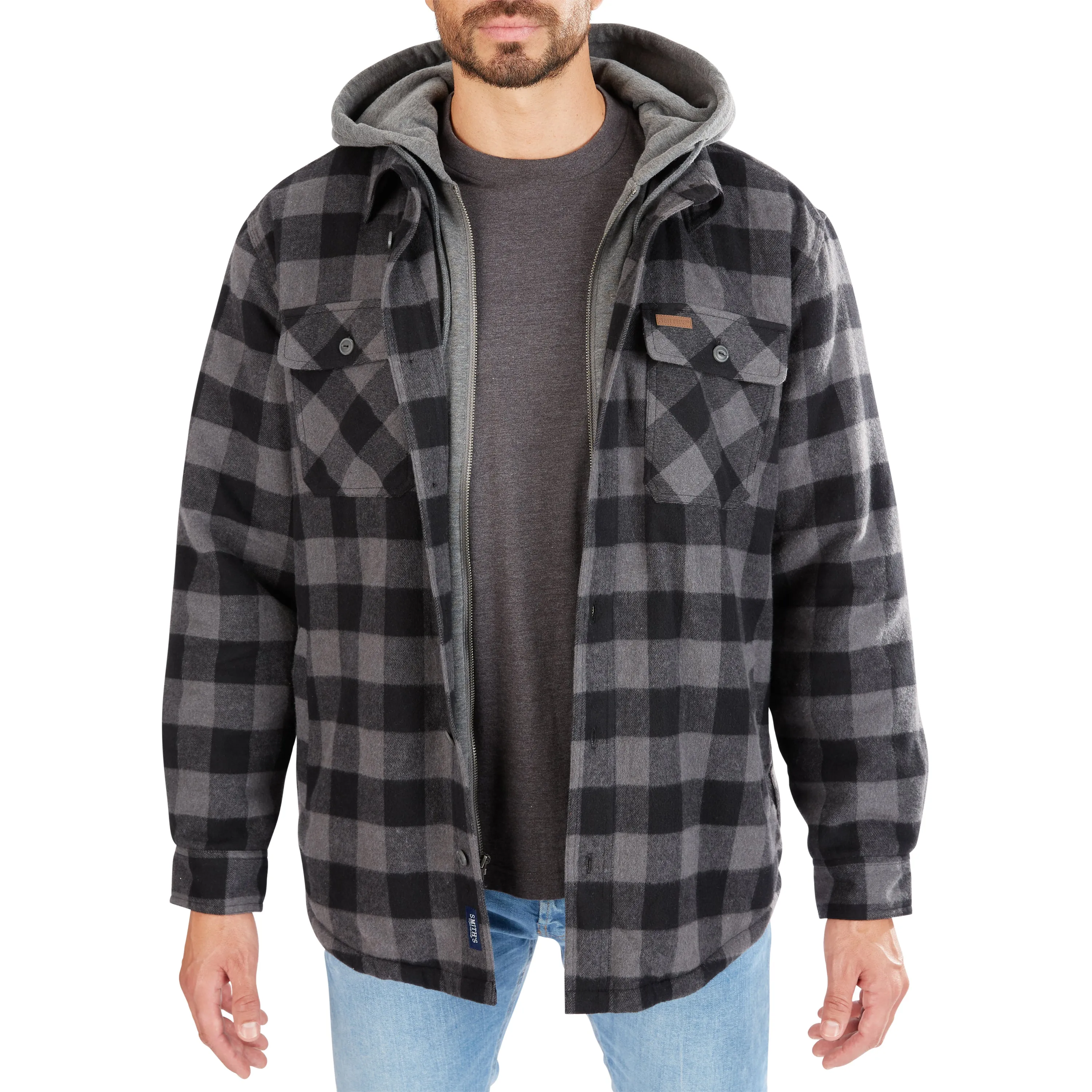 SHERPA-LINED HOODED FLANNEL SHIRT-JACKET