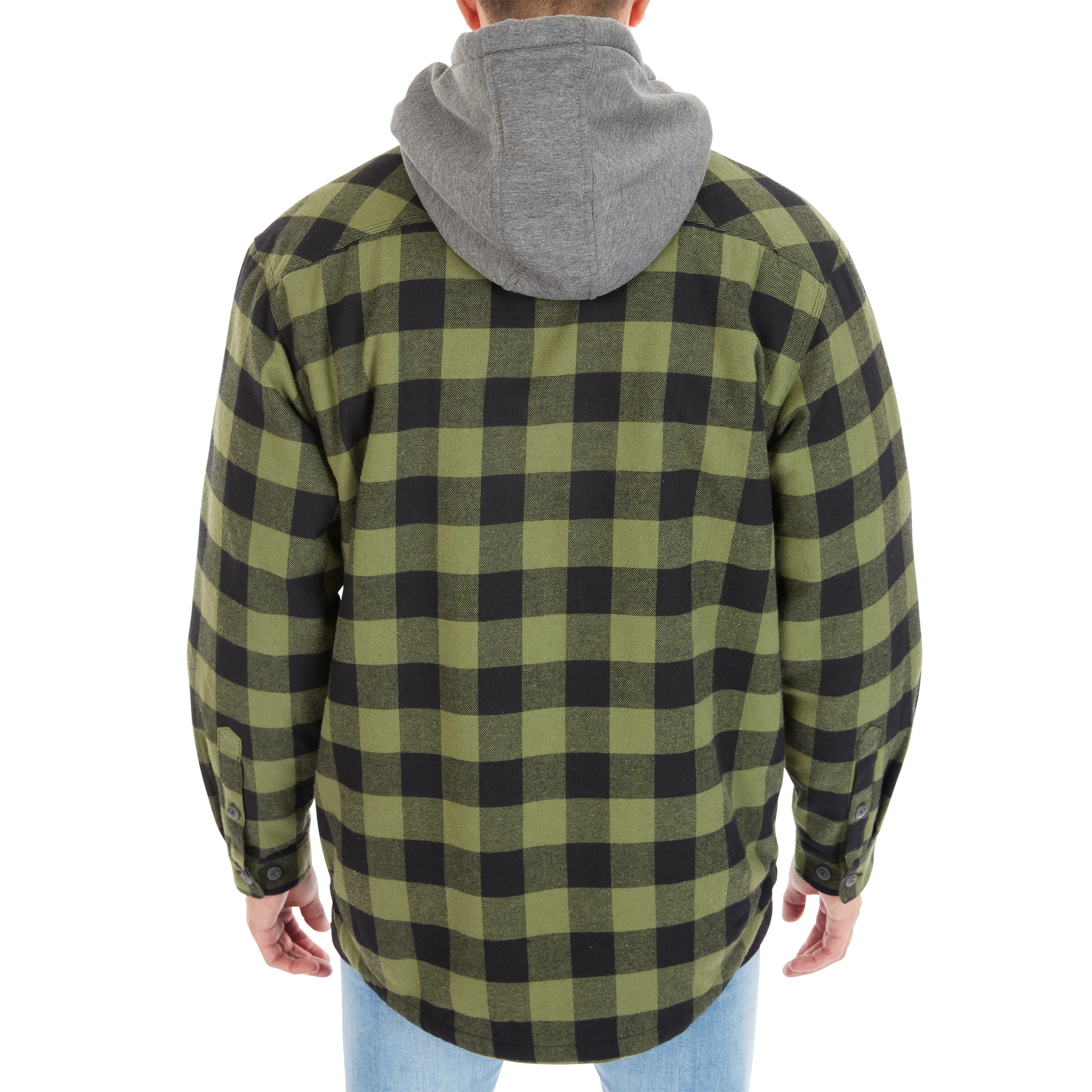 SHERPA-LINED HOODED FLANNEL SHIRT-JACKET