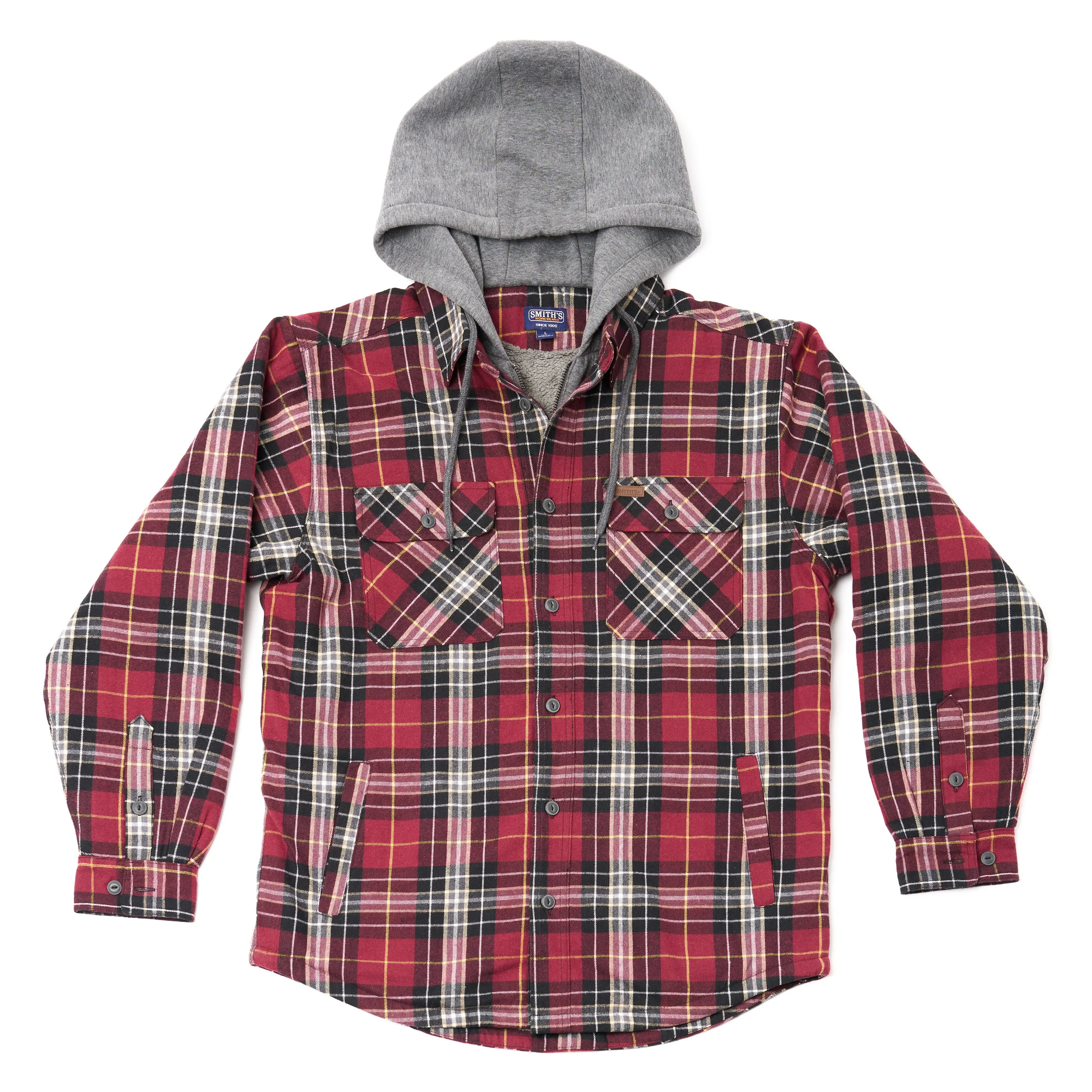 SHERPA-LINED HOODED FLANNEL SHIRT-JACKET