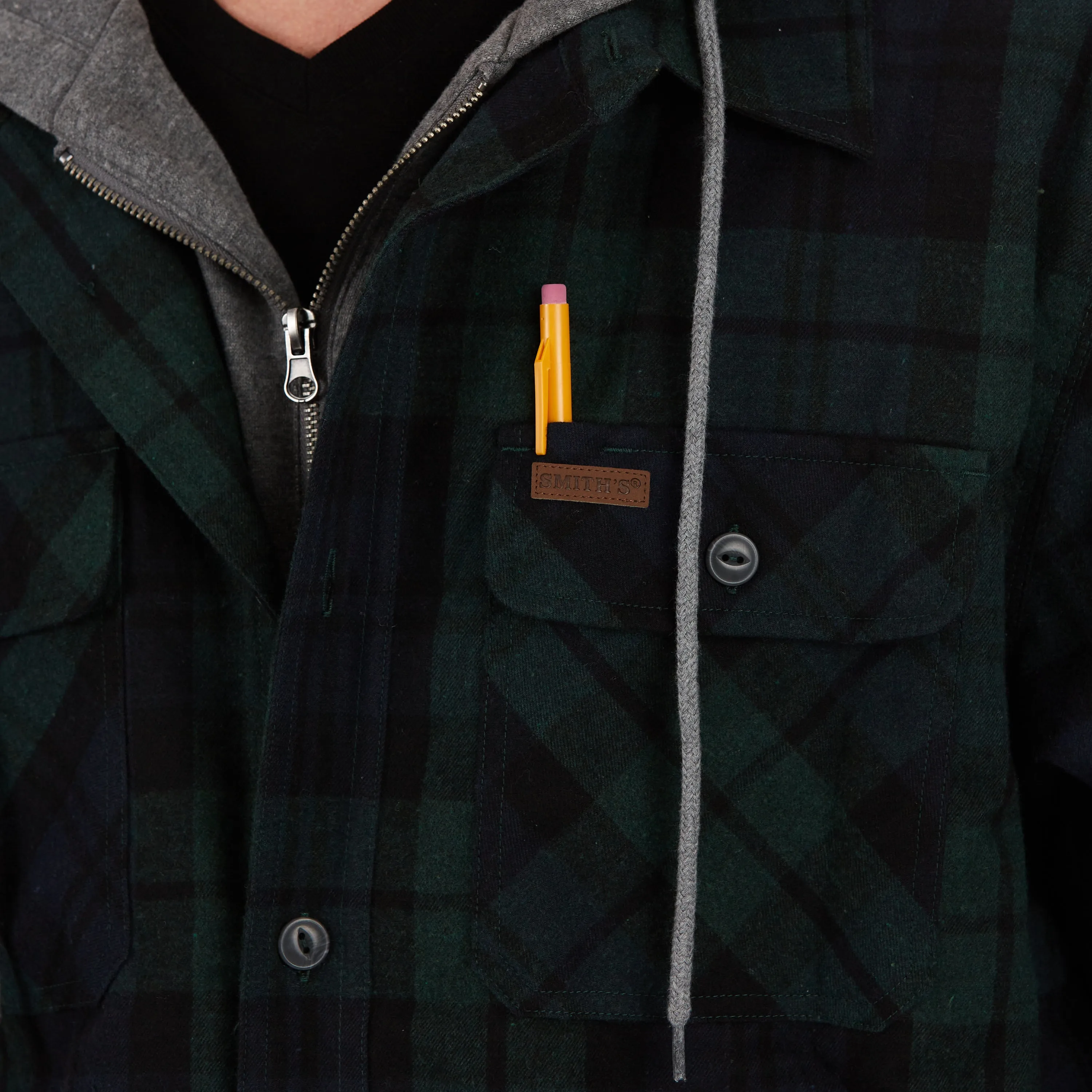 SHERPA-LINED HOODED FLANNEL SHIRT-JACKET