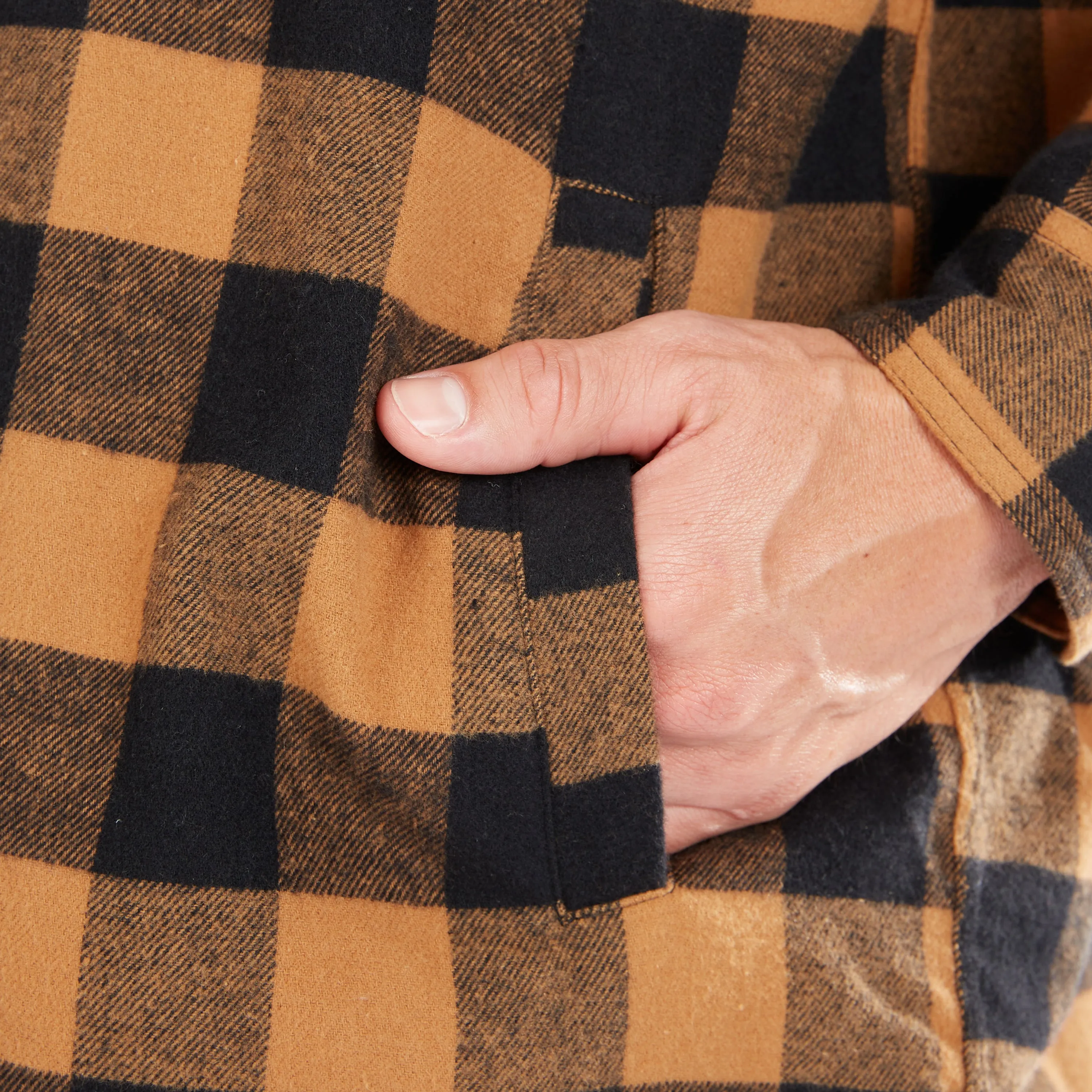 SHERPA-LINED HOODED FLANNEL SHIRT-JACKET