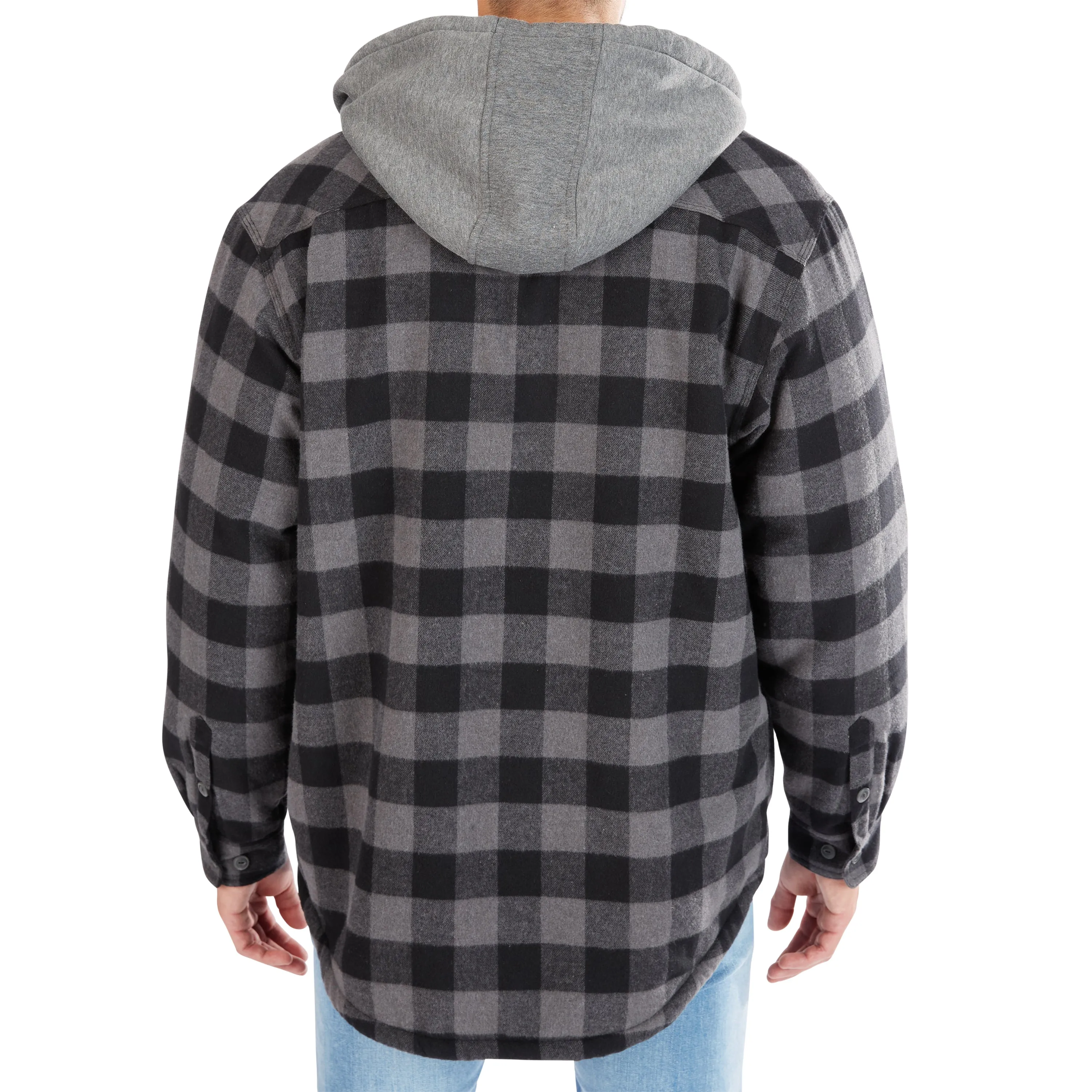 SHERPA-LINED HOODED FLANNEL SHIRT-JACKET