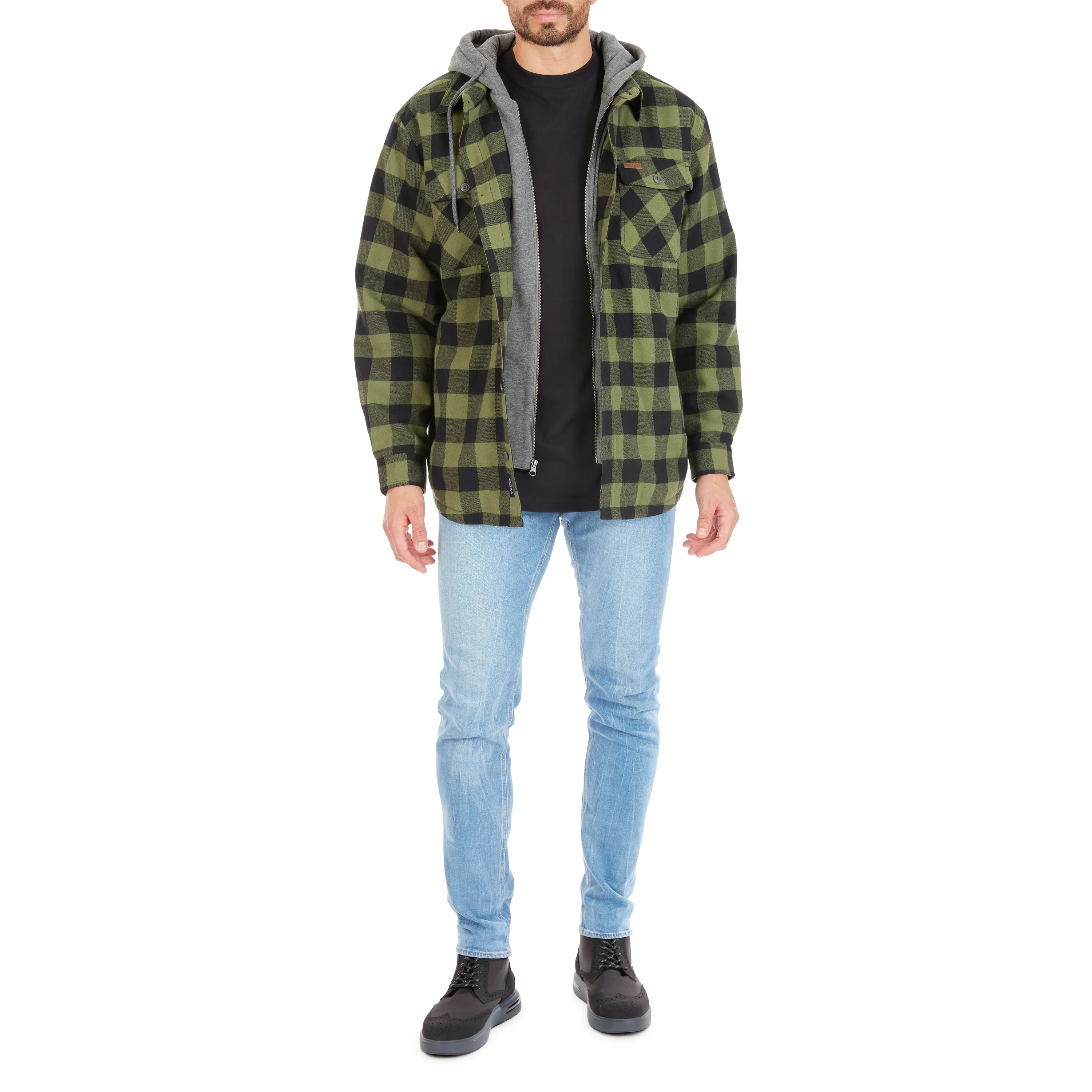 SHERPA-LINED HOODED FLANNEL SHIRT-JACKET