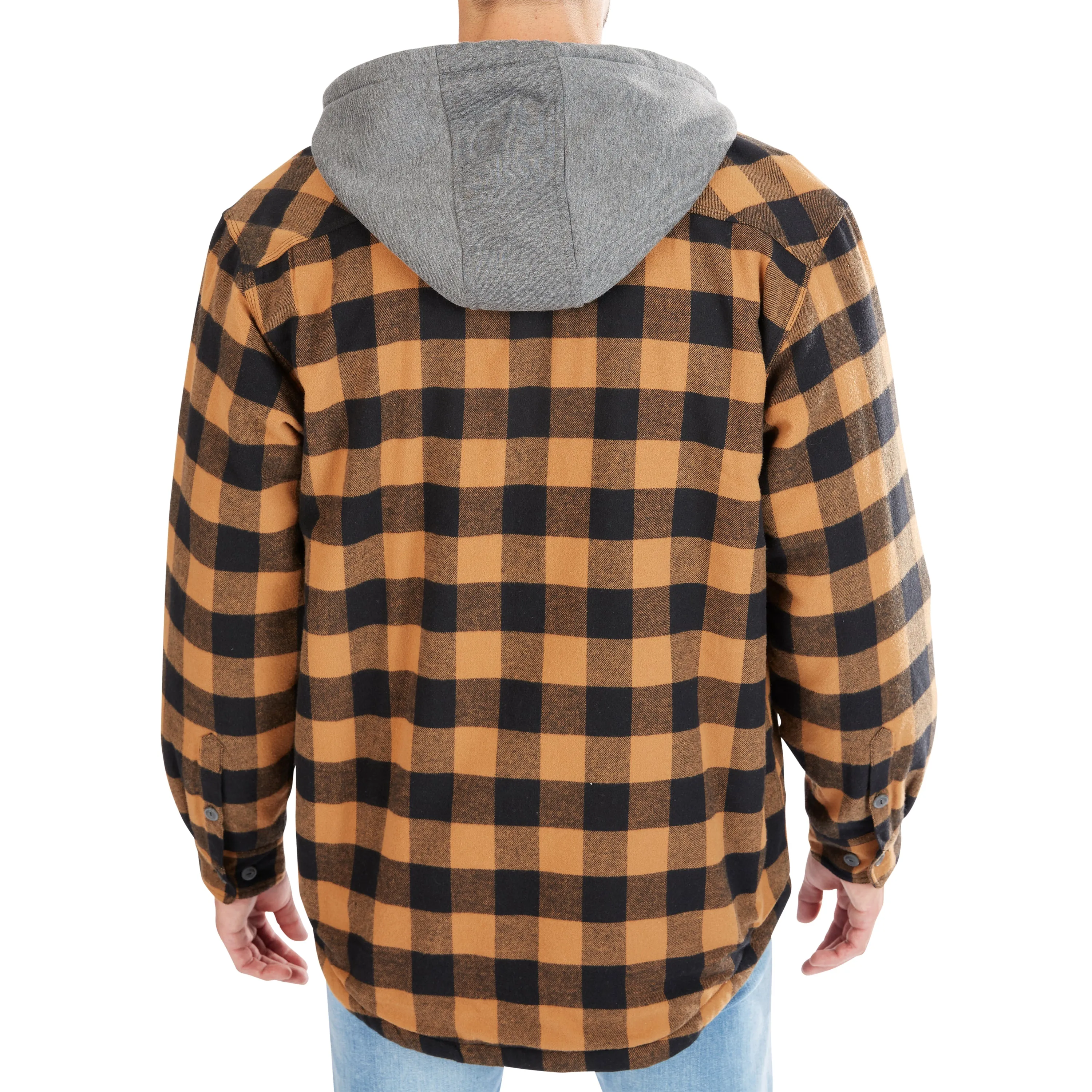 SHERPA-LINED HOODED FLANNEL SHIRT-JACKET