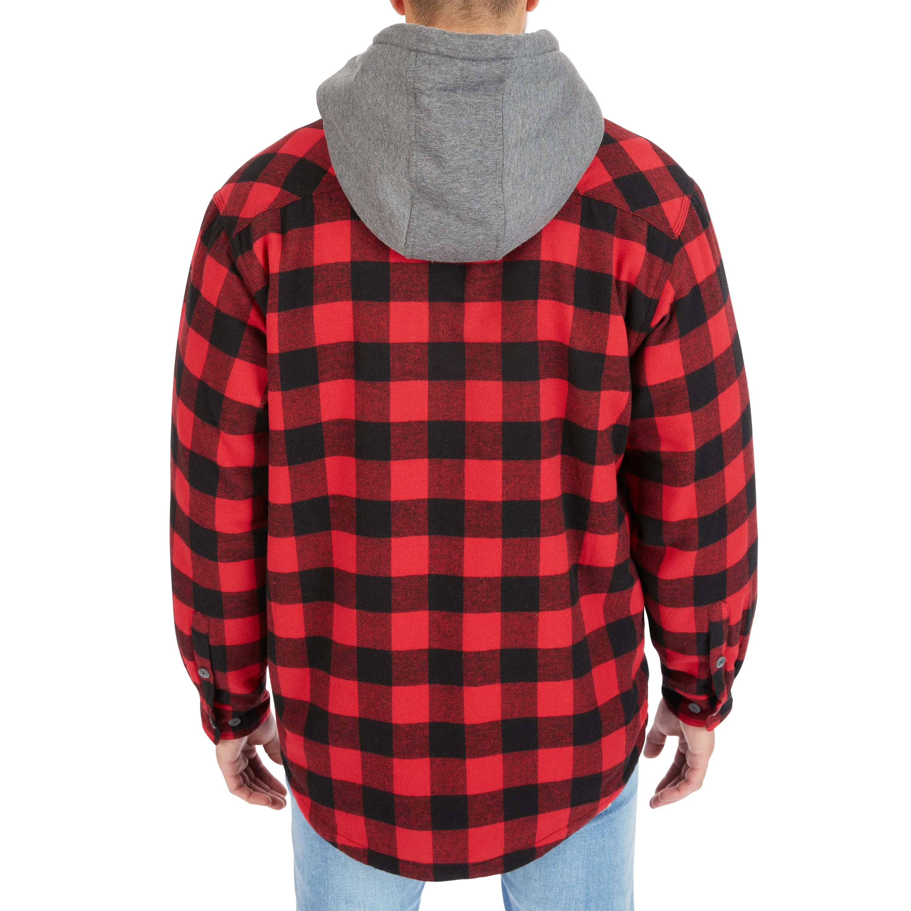 SHERPA-LINED HOODED FLANNEL SHIRT-JACKET