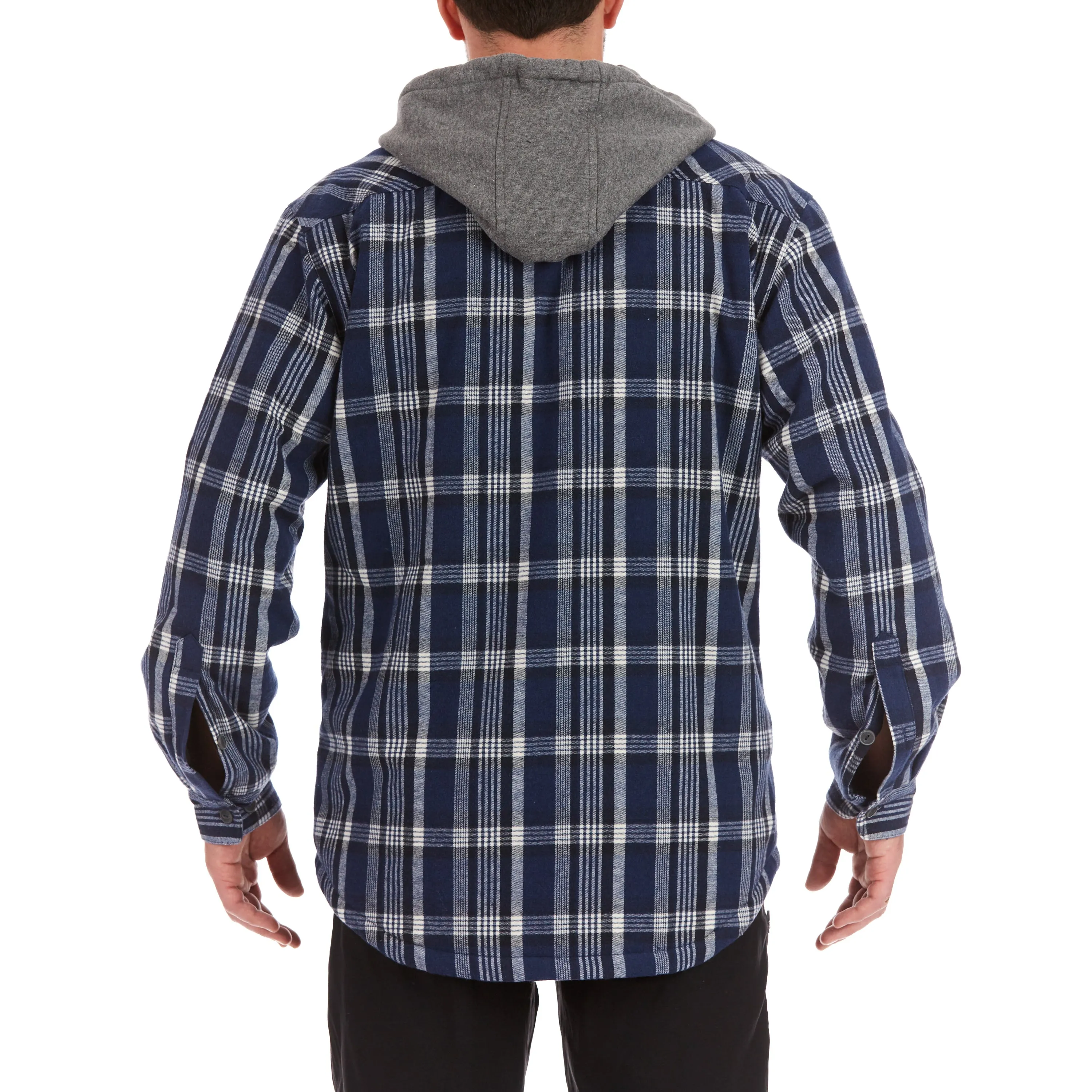 SHERPA-LINED HOODED FLANNEL SHIRT-JACKET