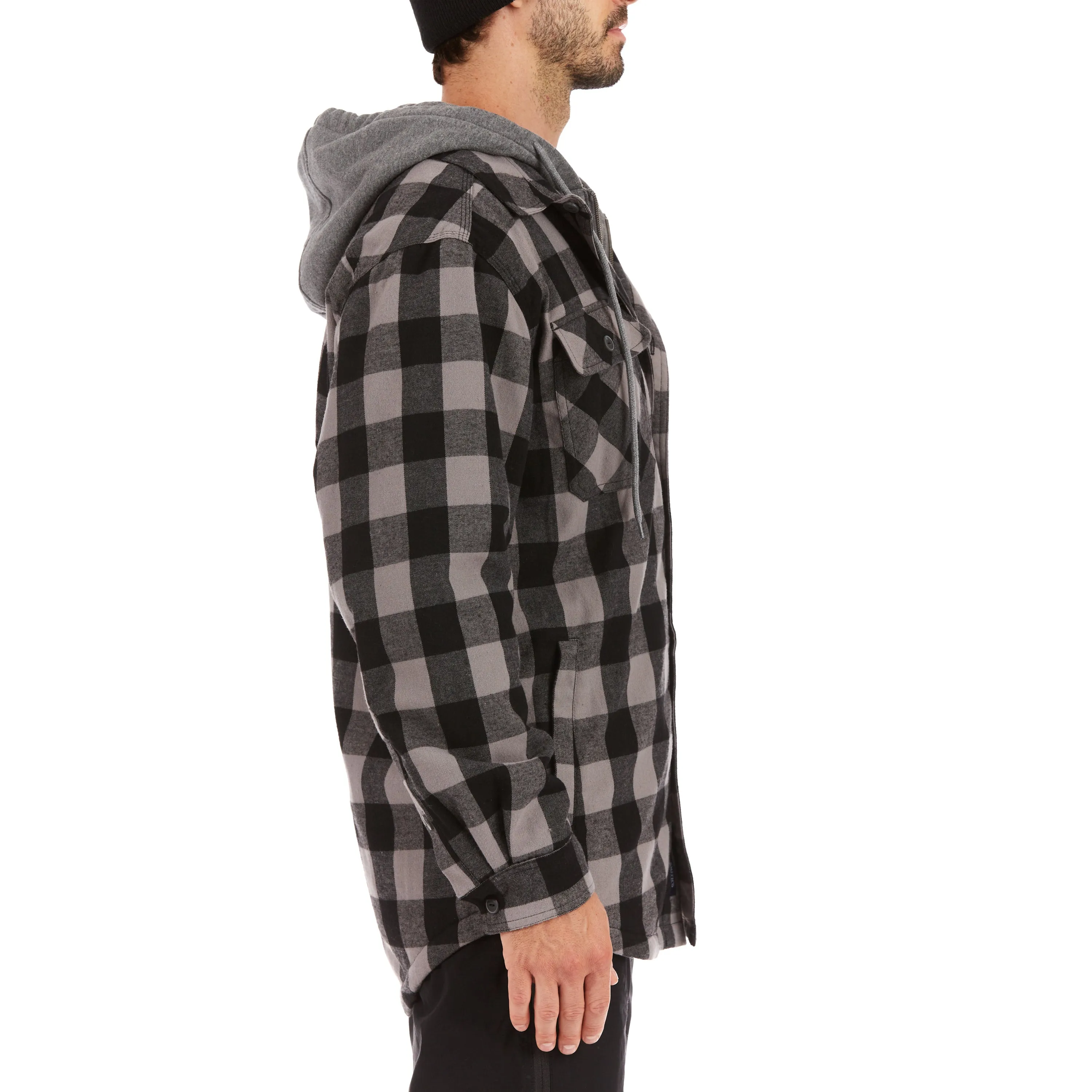 SHERPA-LINED HOODED FLANNEL SHIRT-JACKET