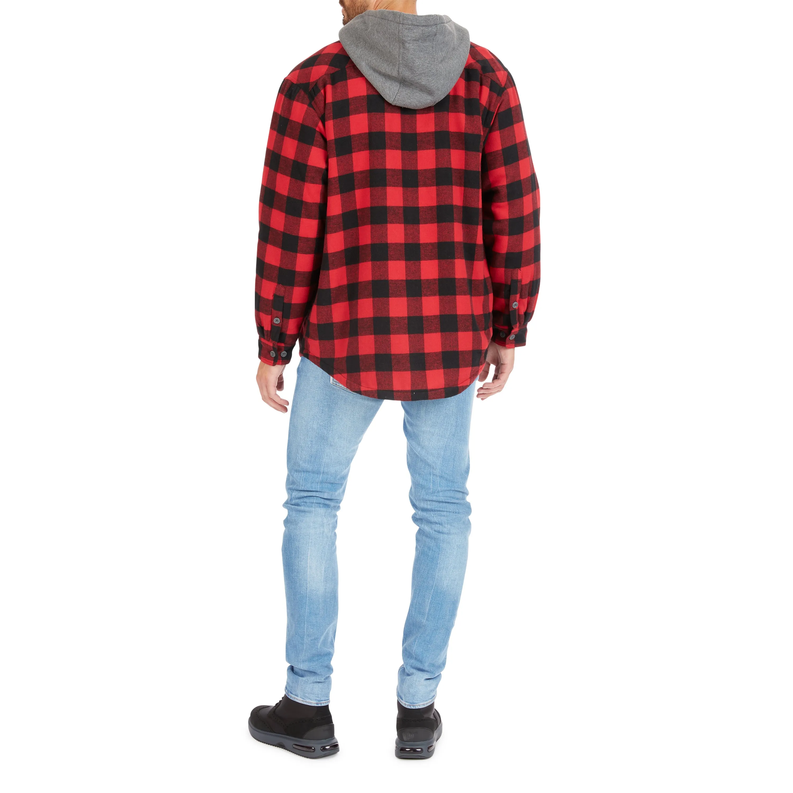 SHERPA-LINED HOODED FLANNEL SHIRT-JACKET